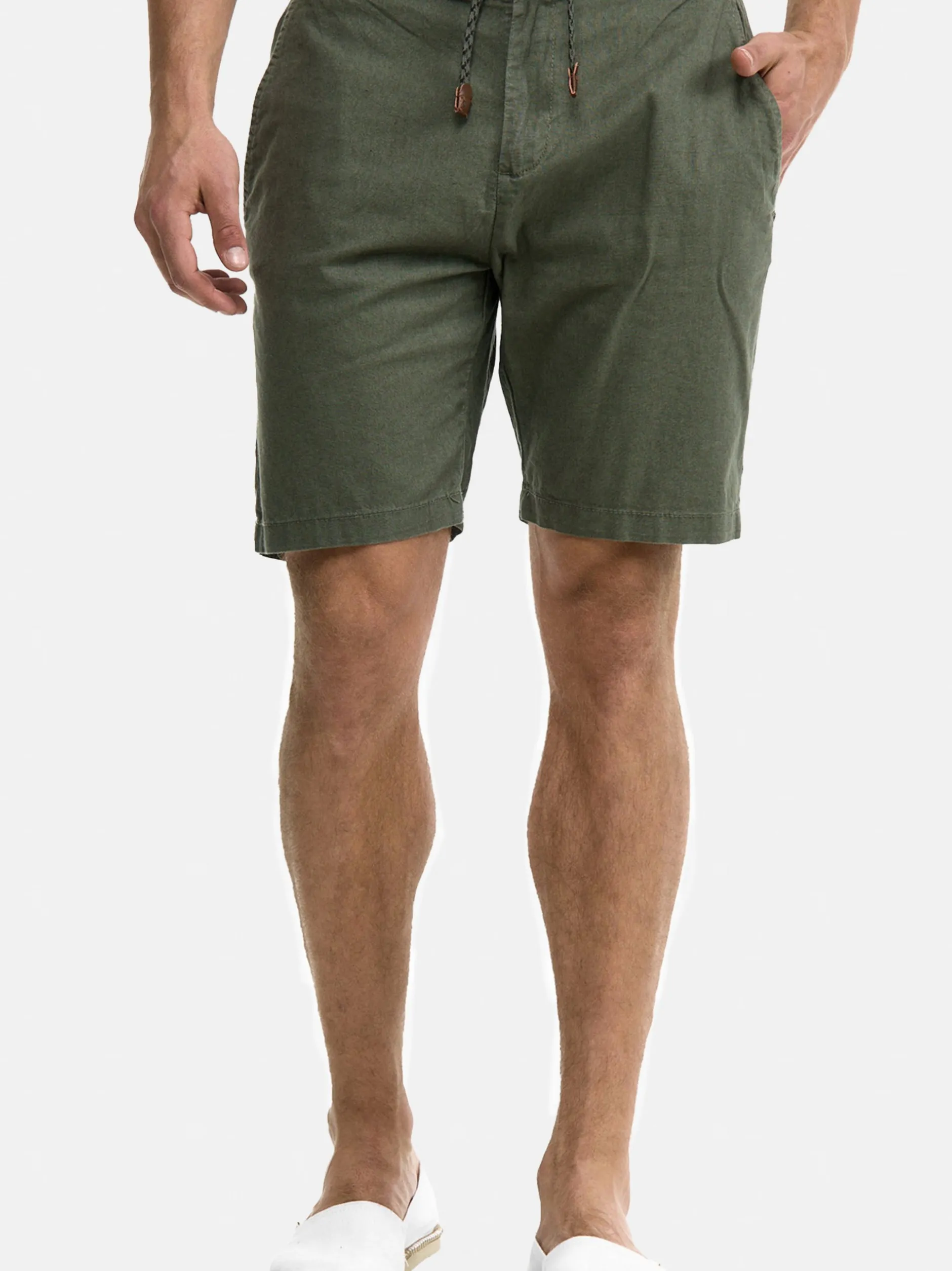 Indicode Herren Shorts Leinen - Bowmanville in khaki