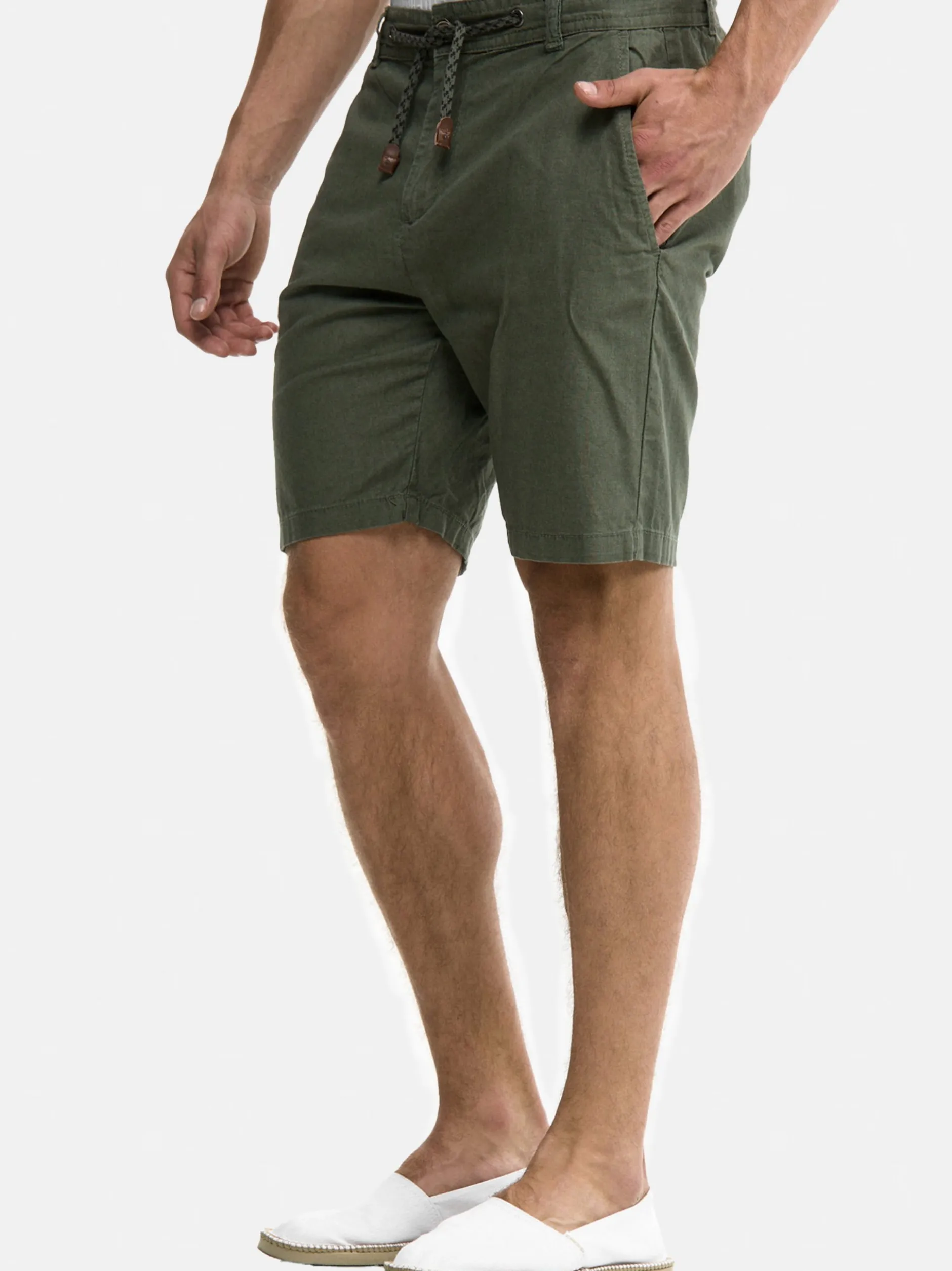 Indicode Herren Shorts Leinen - Bowmanville in khaki
