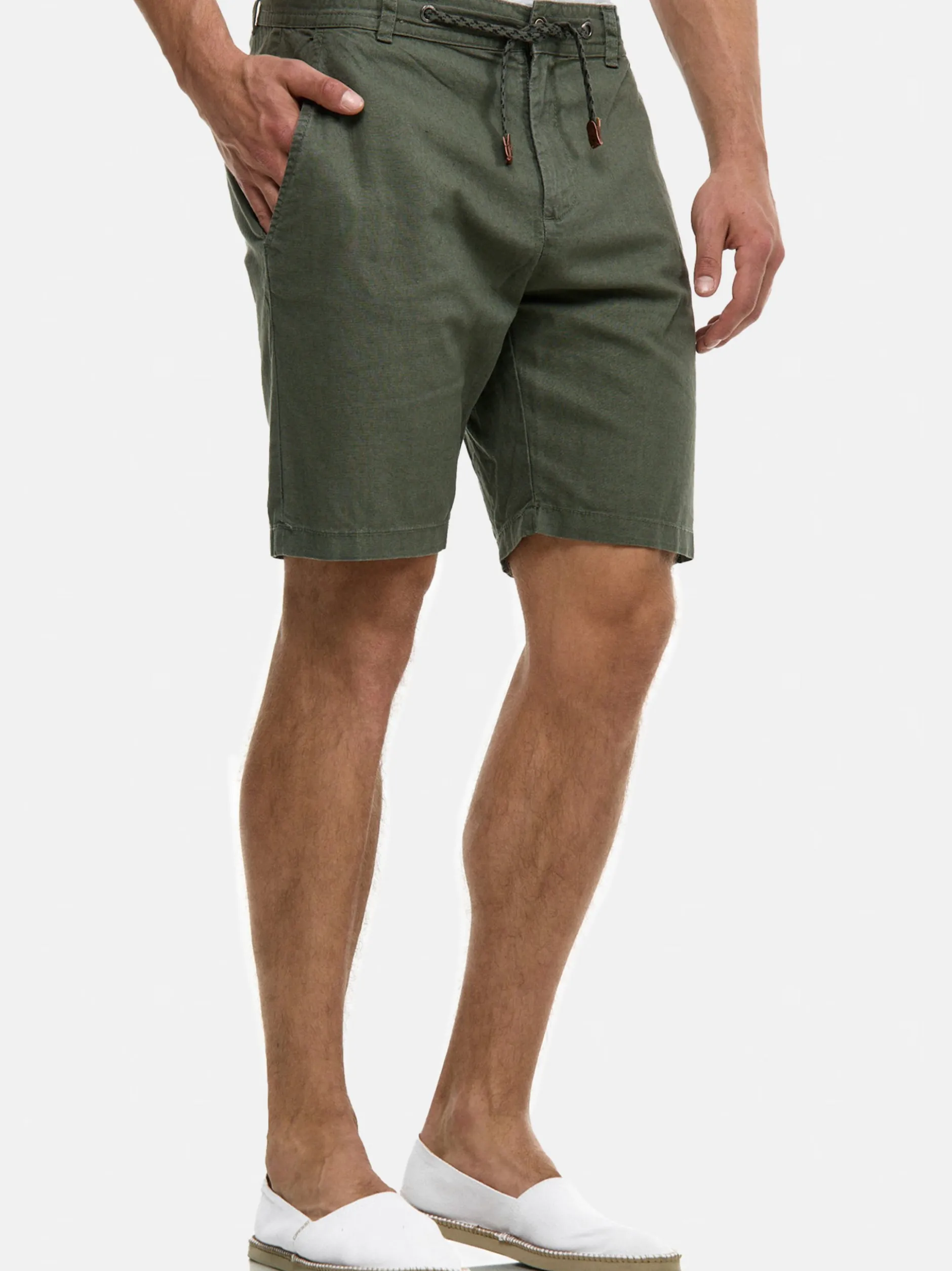 Indicode Herren Shorts Leinen - Bowmanville in khaki