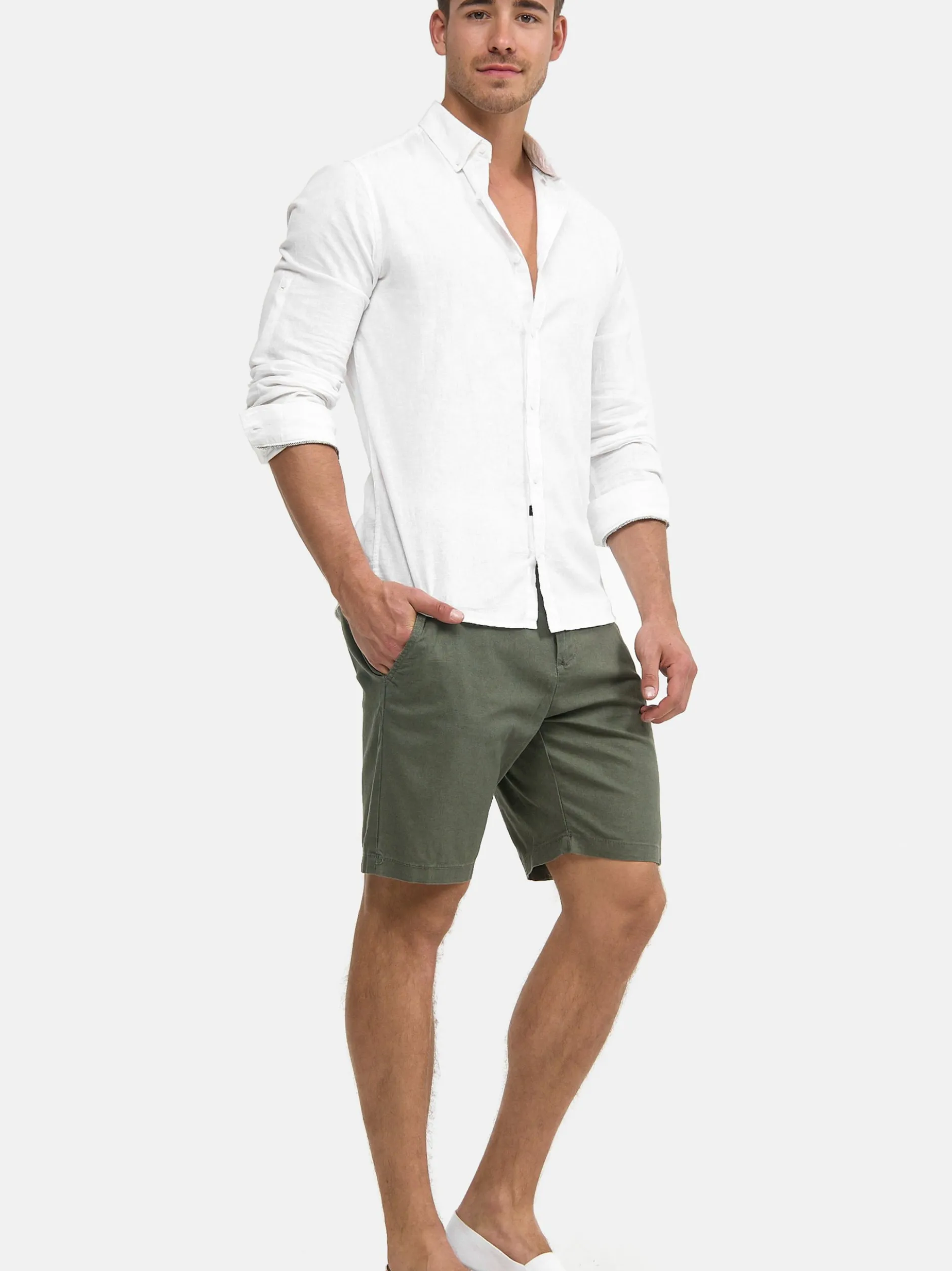 Indicode Herren Shorts Leinen - Bowmanville in khaki