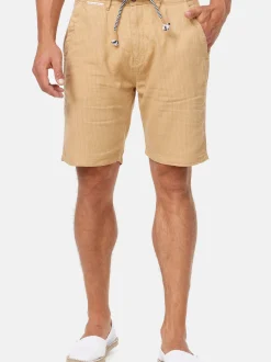 Indicode Herren Shorts Leinen - Corvallis in camel mehrfarbig