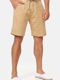 Indicode Herren Shorts Leinen - Corvallis in camel mehrfarbig