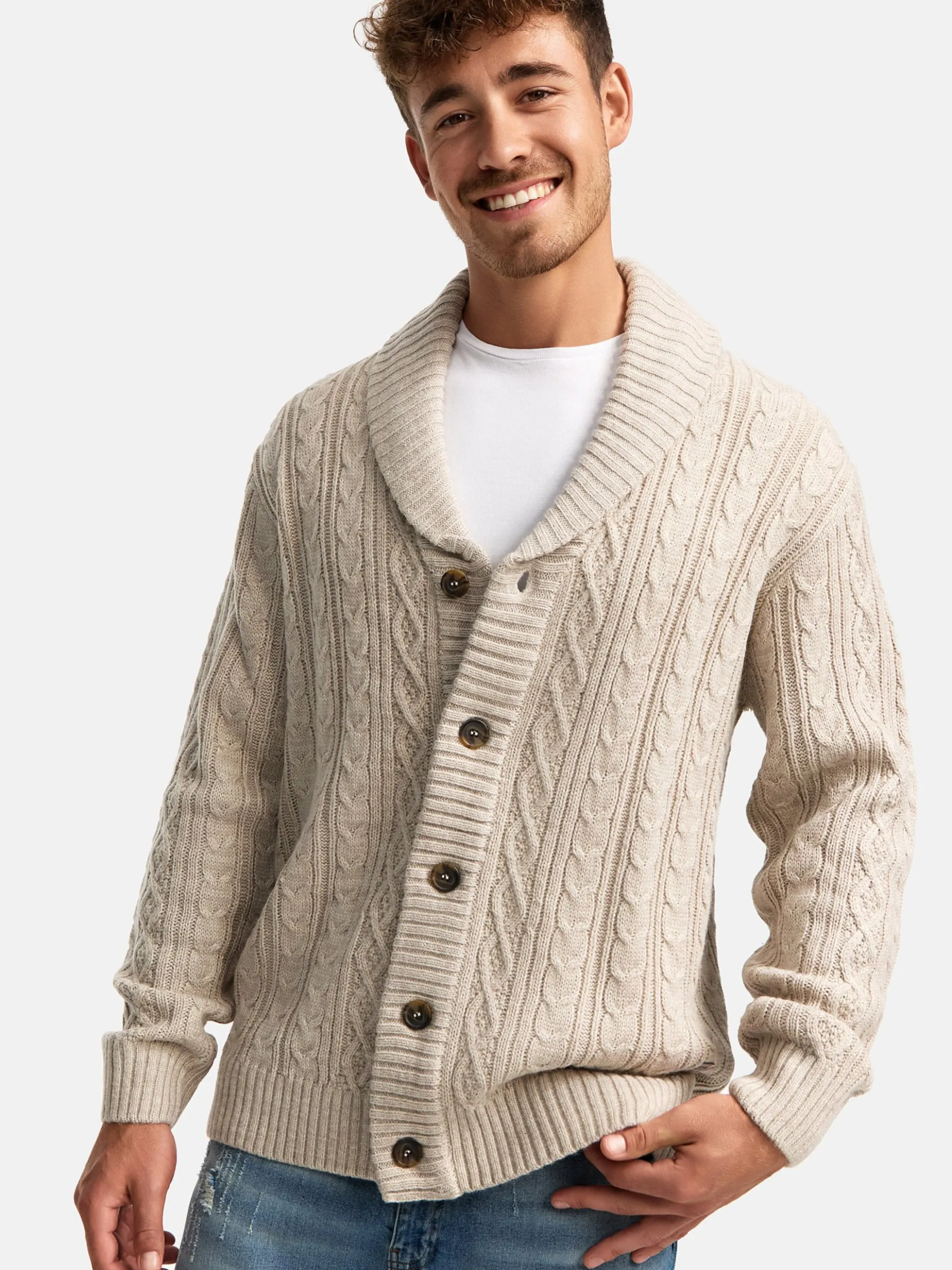 Indicode Herren Strickjacke - INIlterly in beige taupe