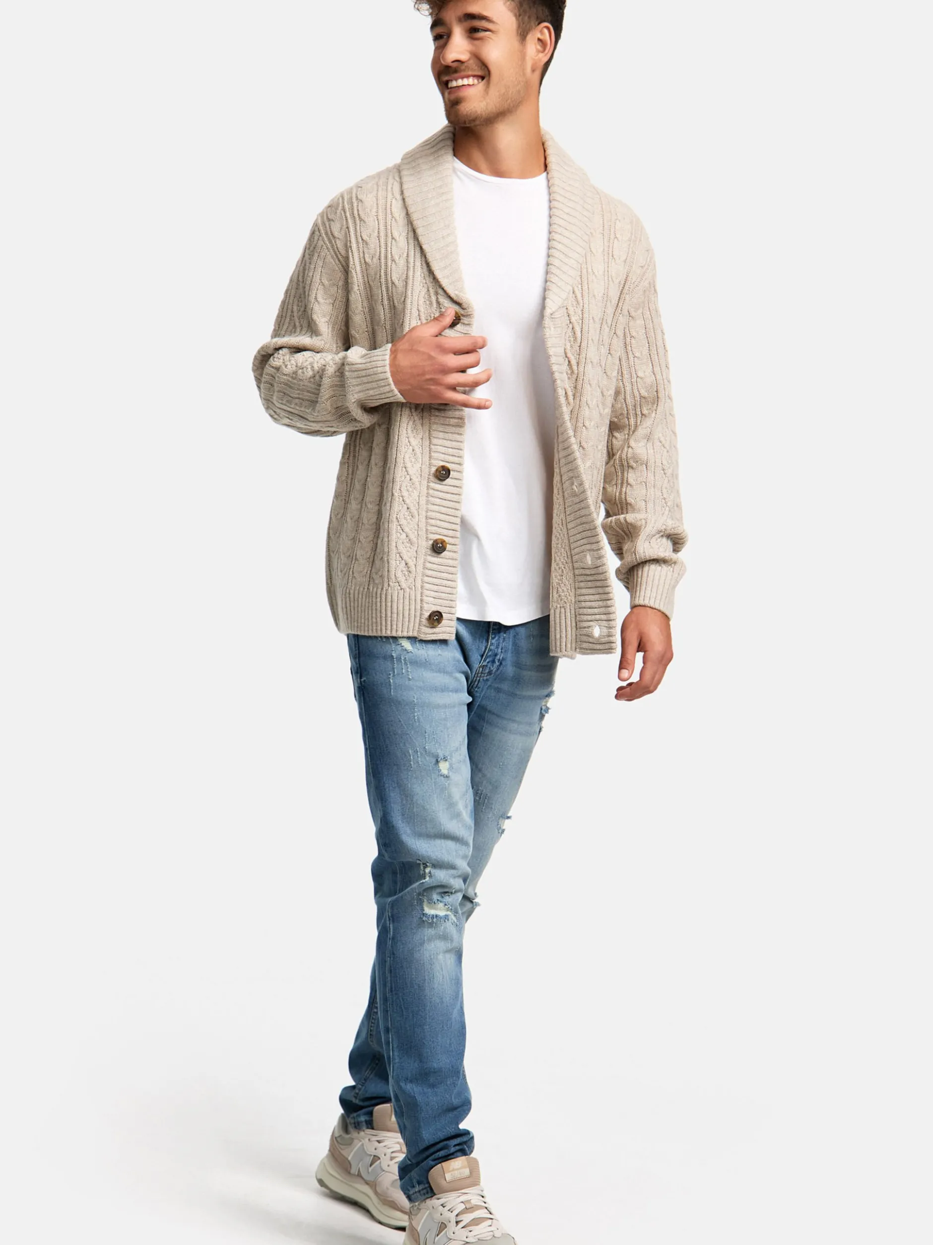 Indicode Herren Strickjacke - INIlterly in beige taupe