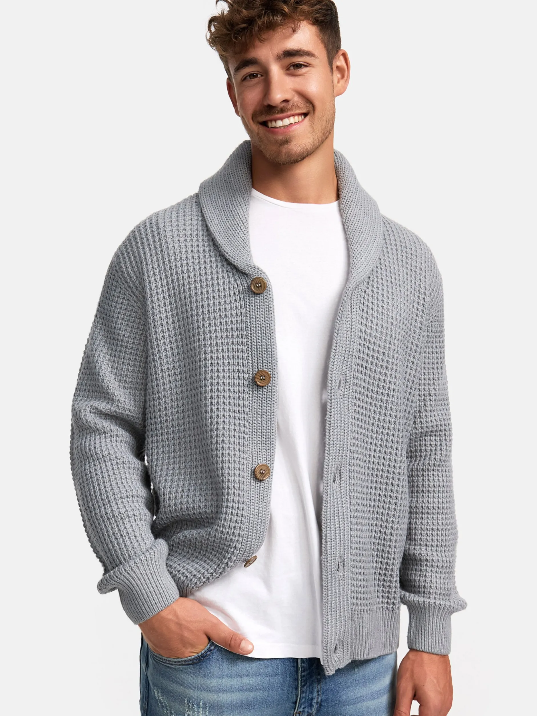Indicode Herren Strickjacke - INBrandox in hellgrau grau