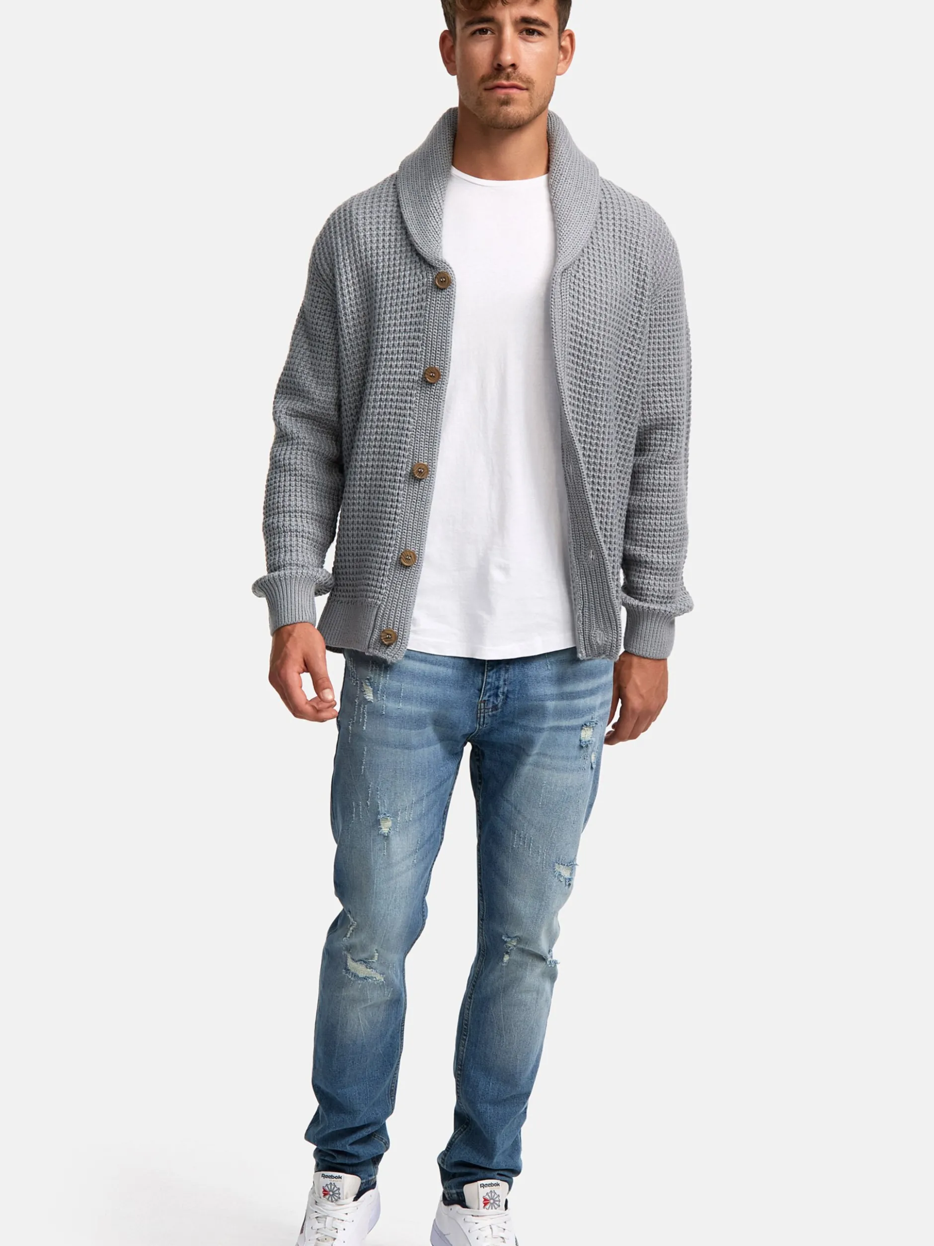 Indicode Herren Strickjacke - INBrandox in hellgrau grau
