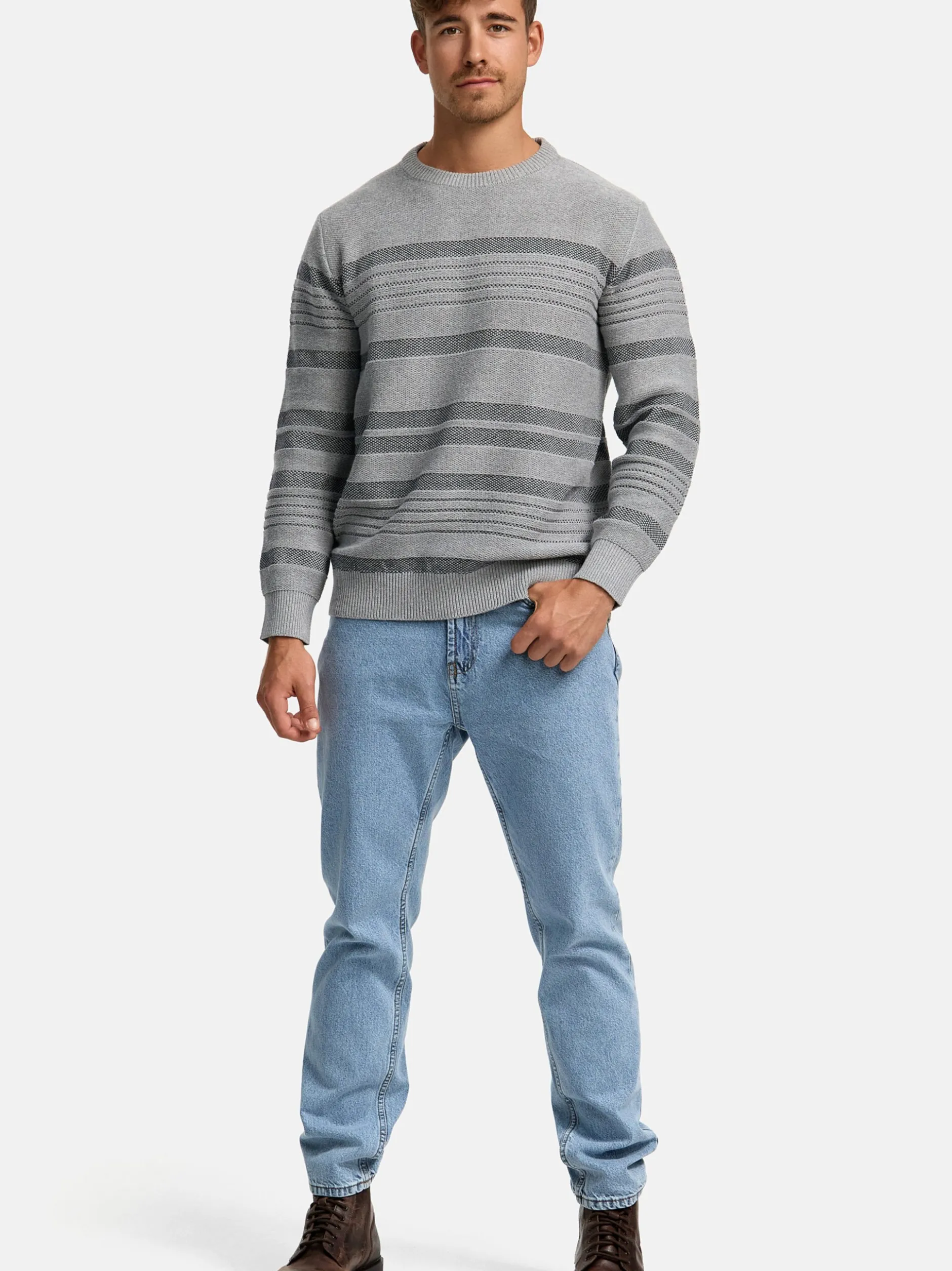 Indicode Herren Strickpullover - INScott in hellgrau