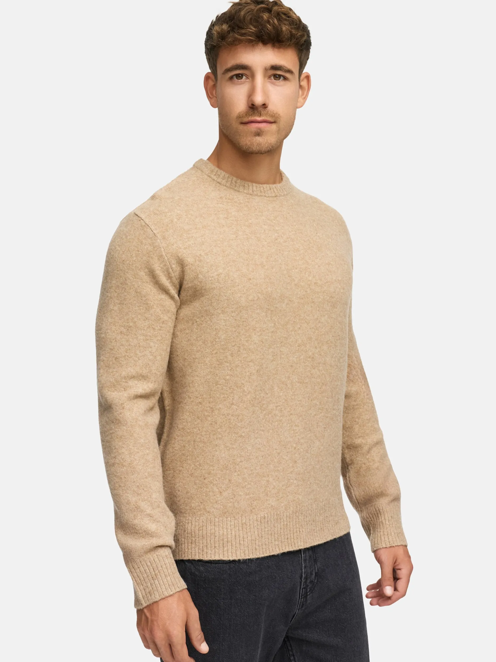 Indicode Herren Strickpullover - INTrax O-neck in beige