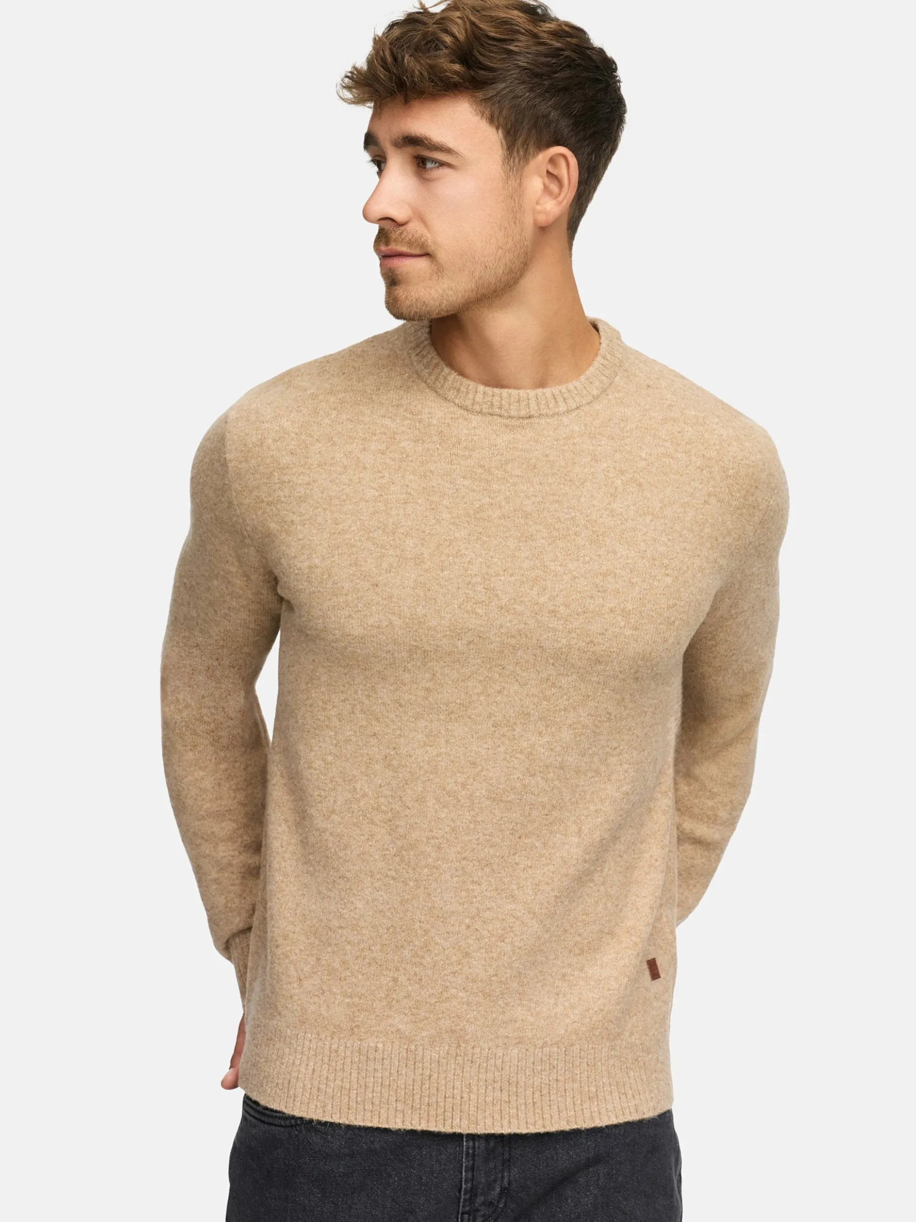 Indicode Herren Strickpullover - INTrax O-neck in beige
