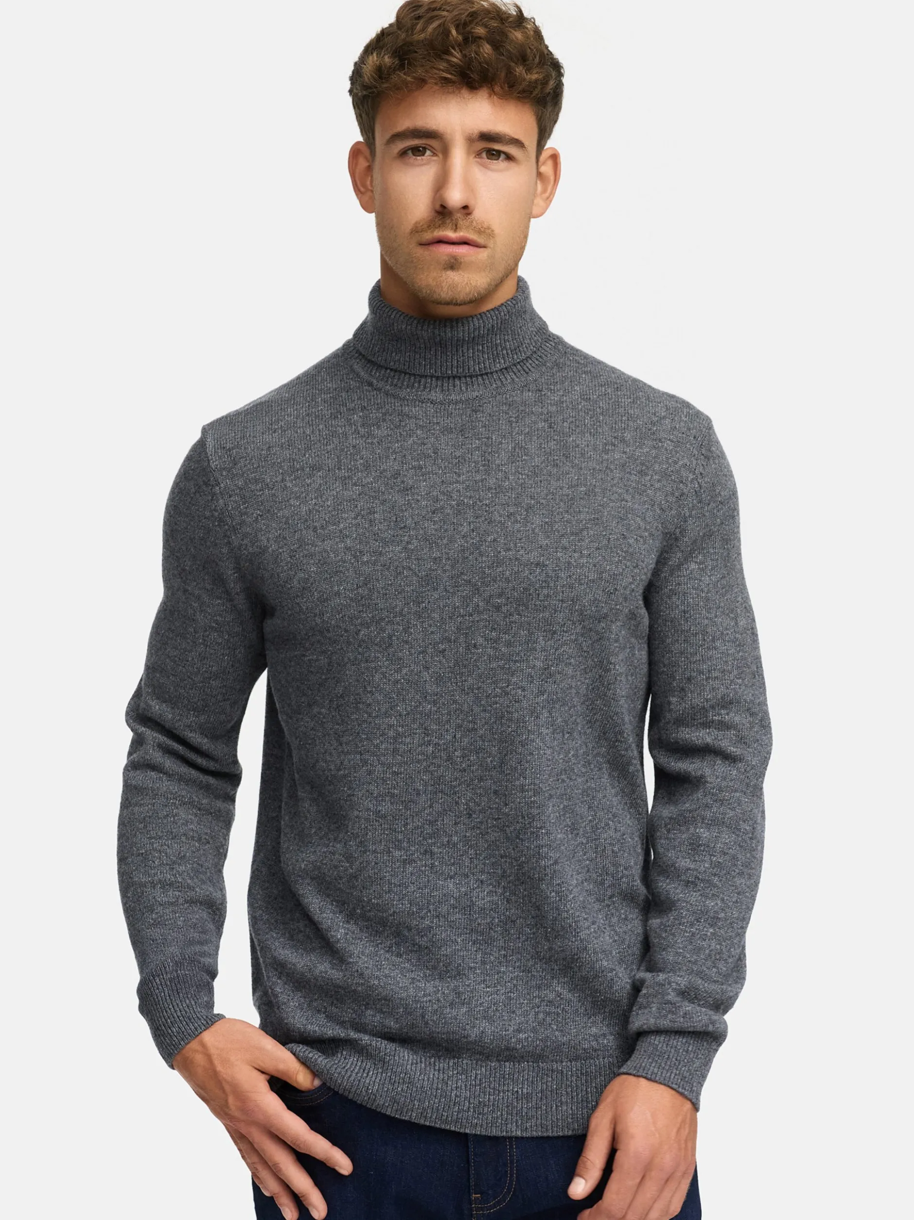 Indicode Herren Strickpullover - INMargous Roll Neck in anthrazit