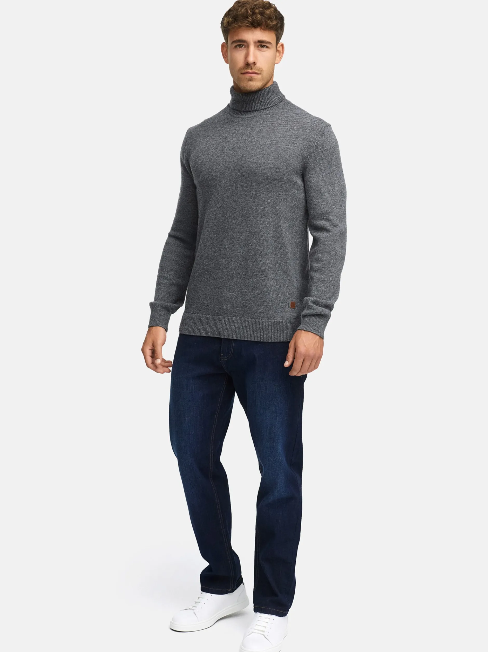 Indicode Herren Strickpullover - INMargous Roll Neck in anthrazit