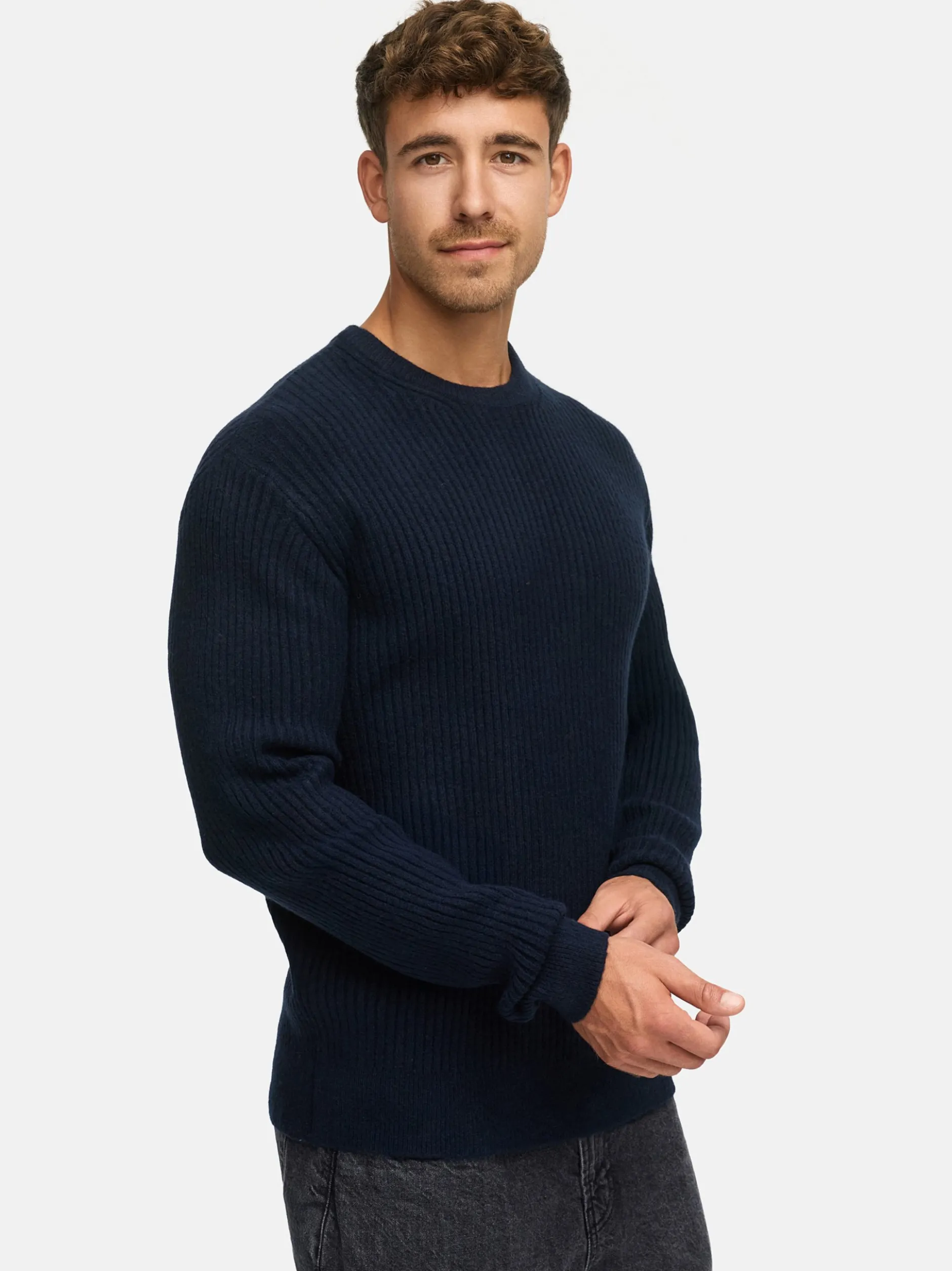 Indicode Herren Strickpullover - INPeace O-Neck in blau
