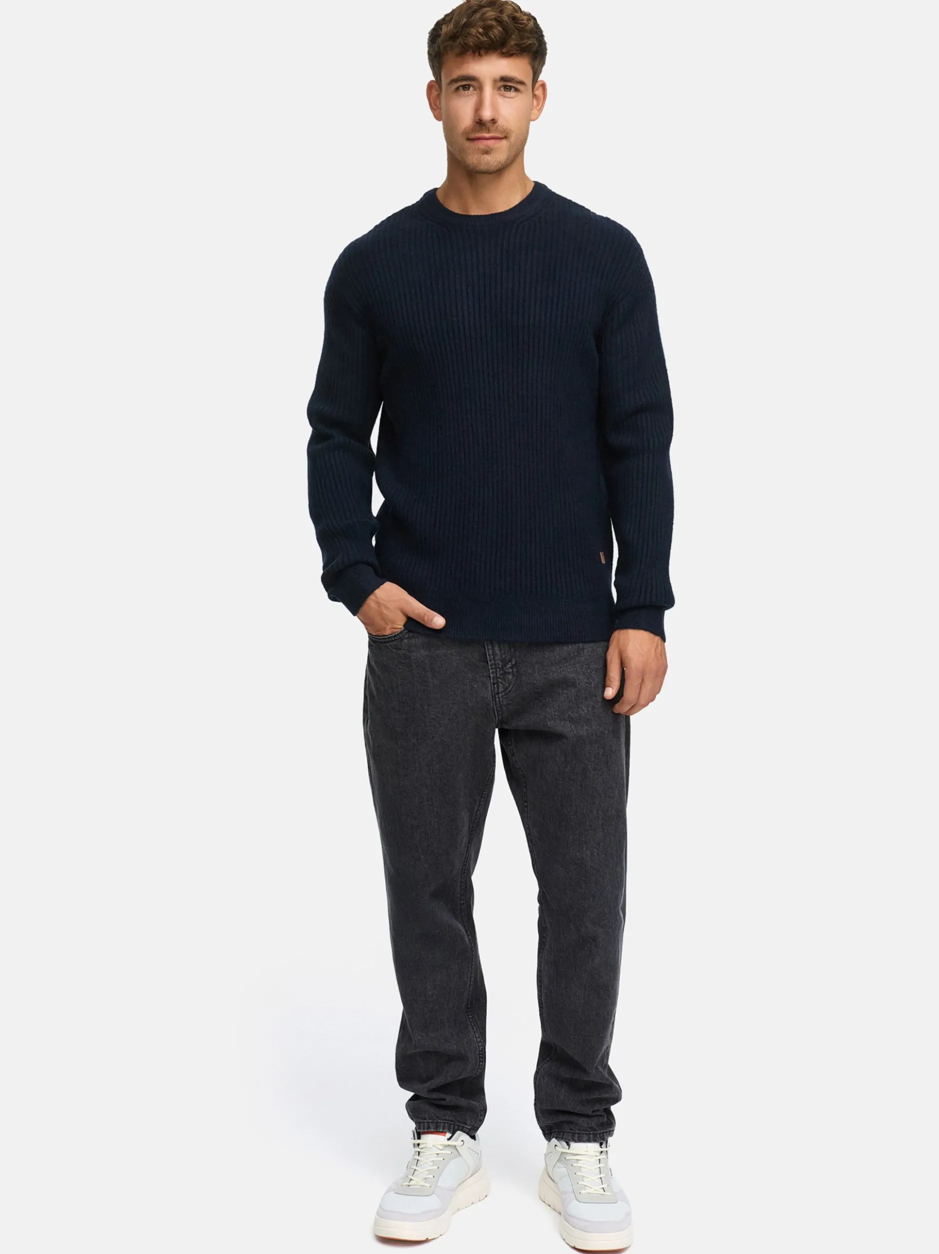 Indicode Herren Strickpullover - INPeace O-Neck in blau
