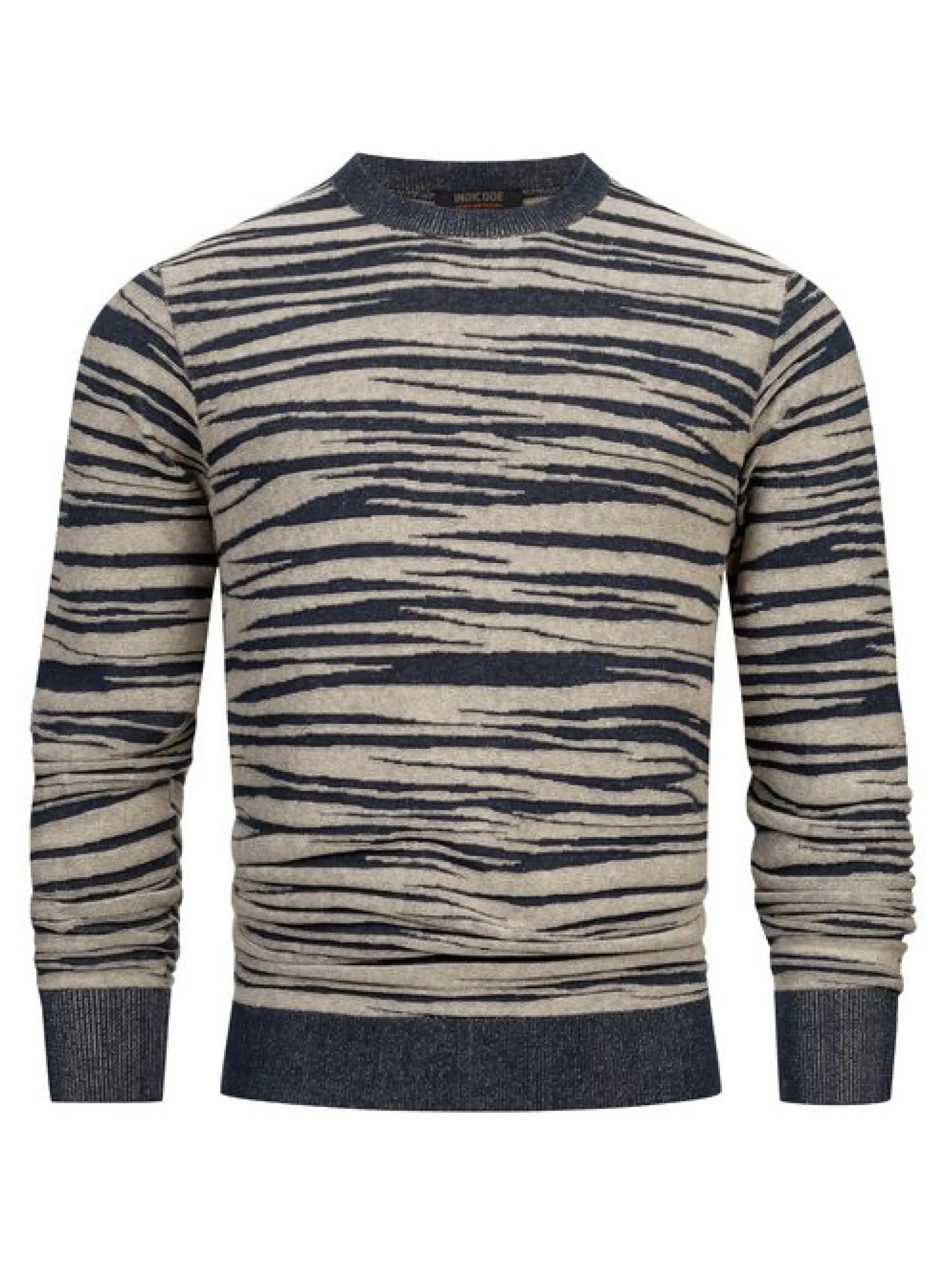 Indicode Herren Strickpullover - INCapowlax in blau beige