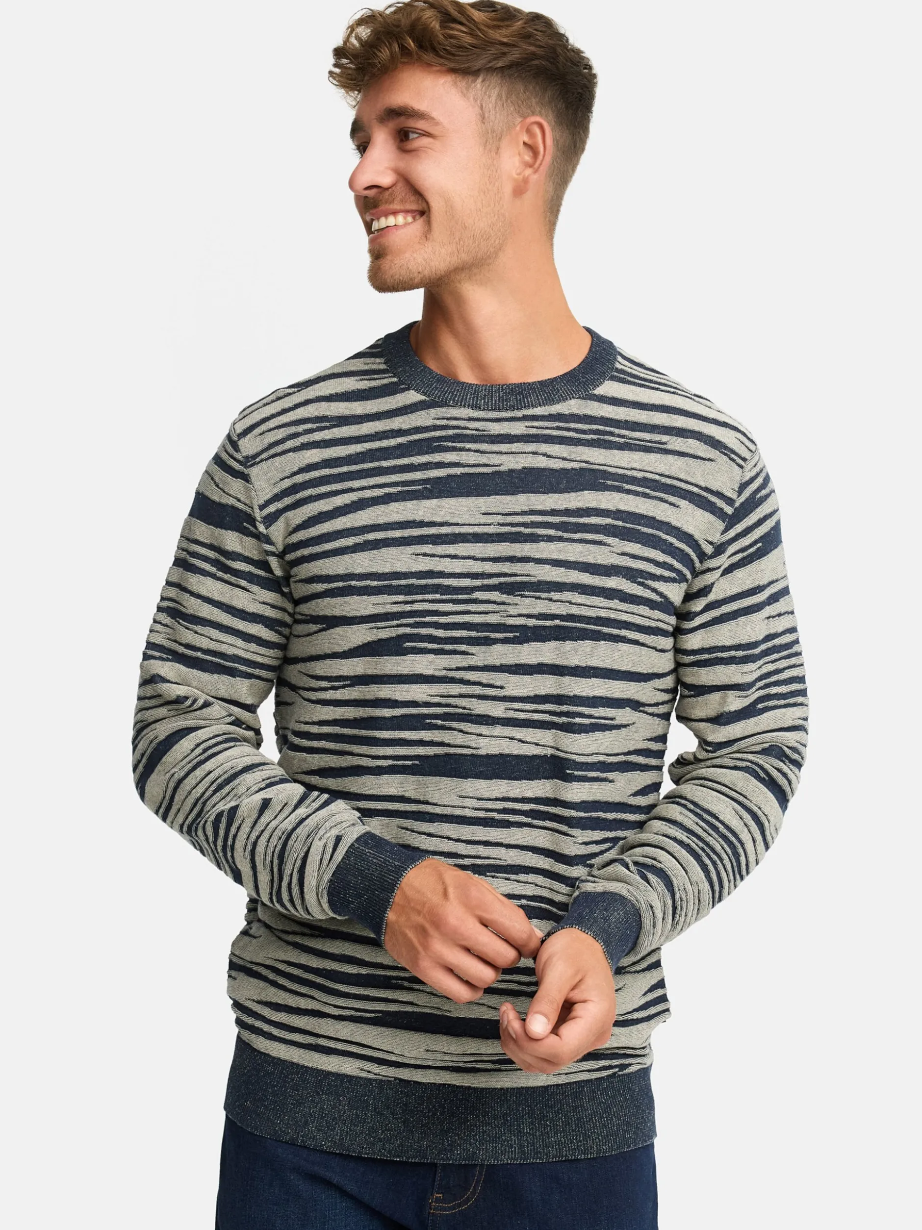 Indicode Herren Strickpullover - INCapowlax in blau beige