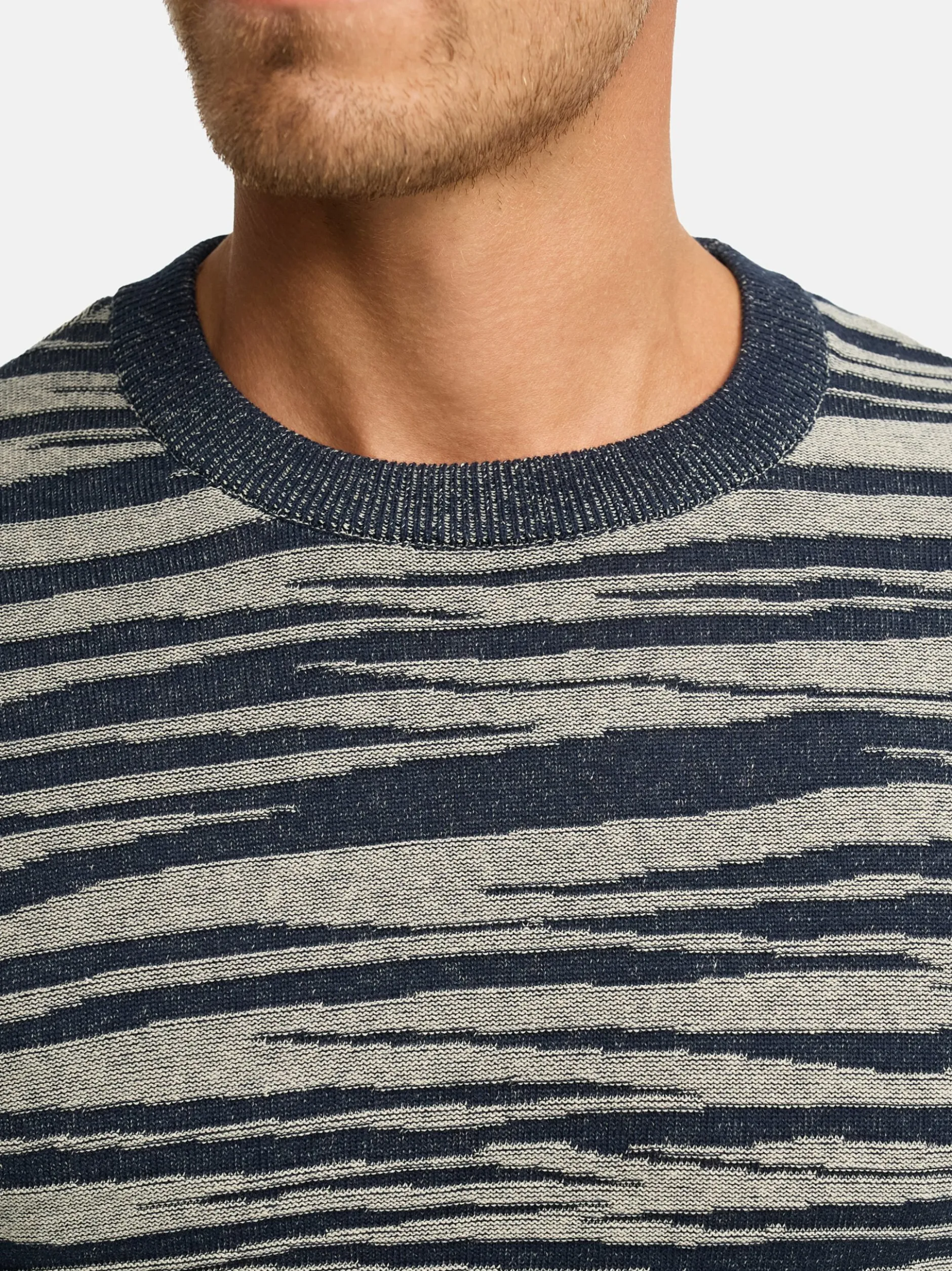 Indicode Herren Strickpullover - INCapowlax in blau beige