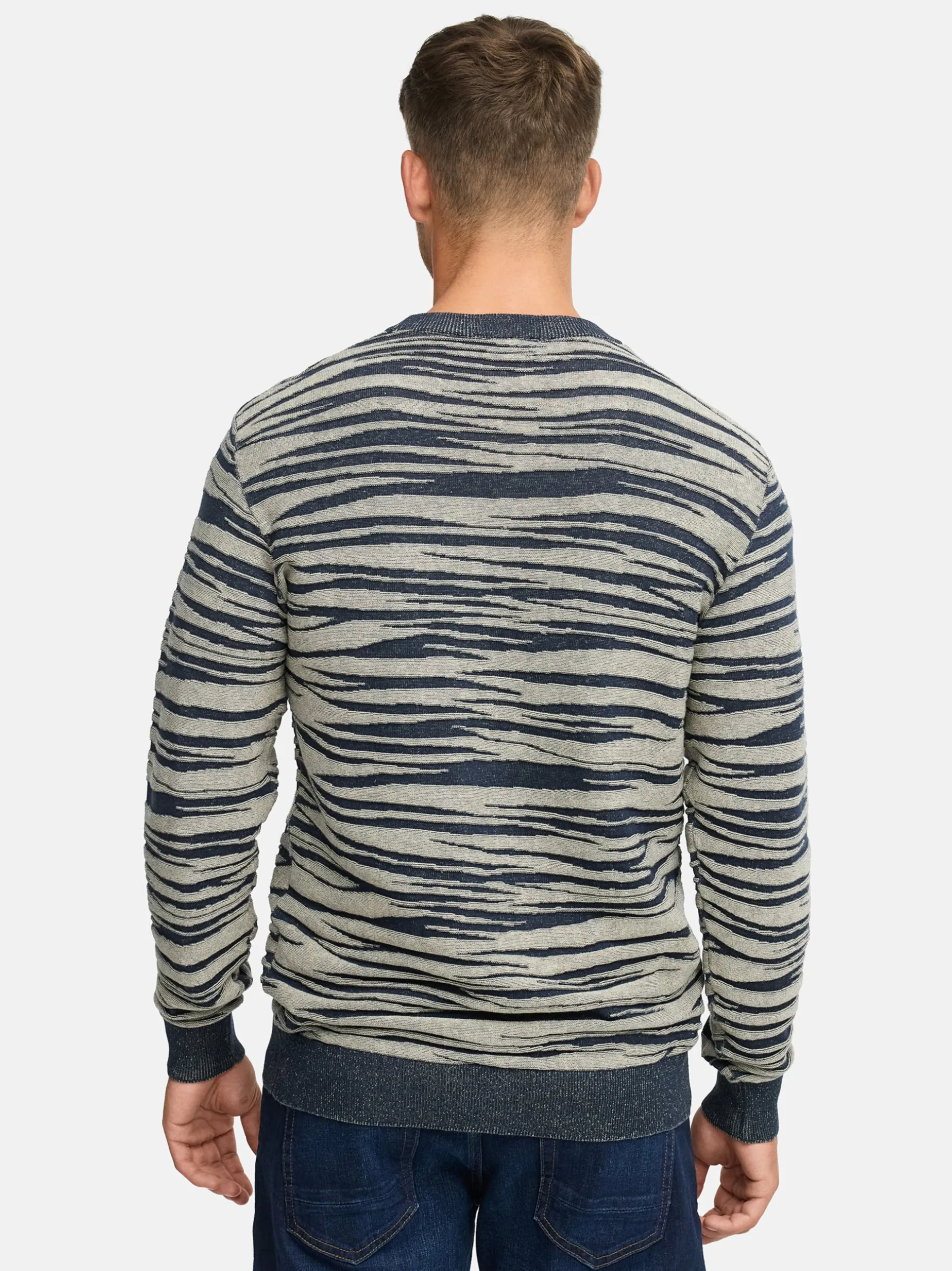 Indicode Herren Strickpullover - INCapowlax in blau beige