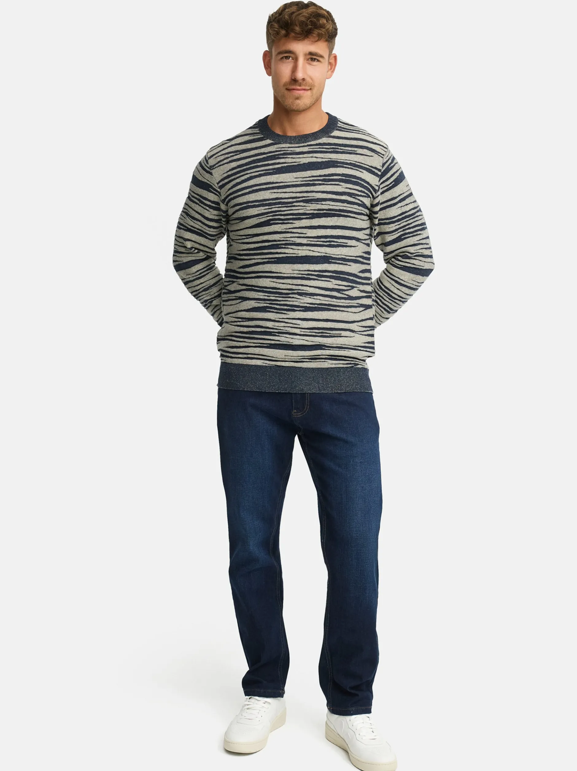 Indicode Herren Strickpullover - INCapowlax in blau beige