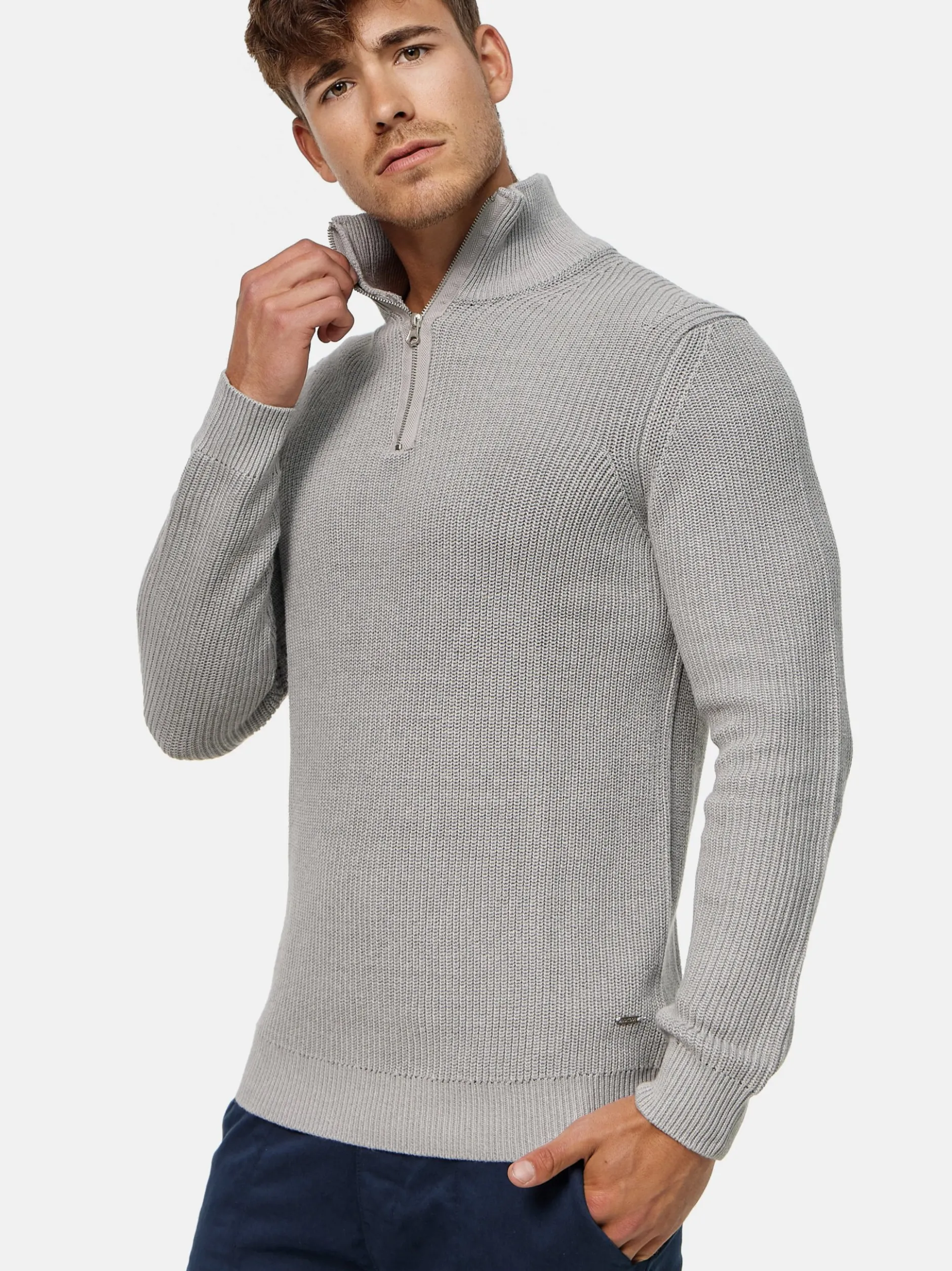 Indicode Herren Strickpullover - Mayer in hellgrau
