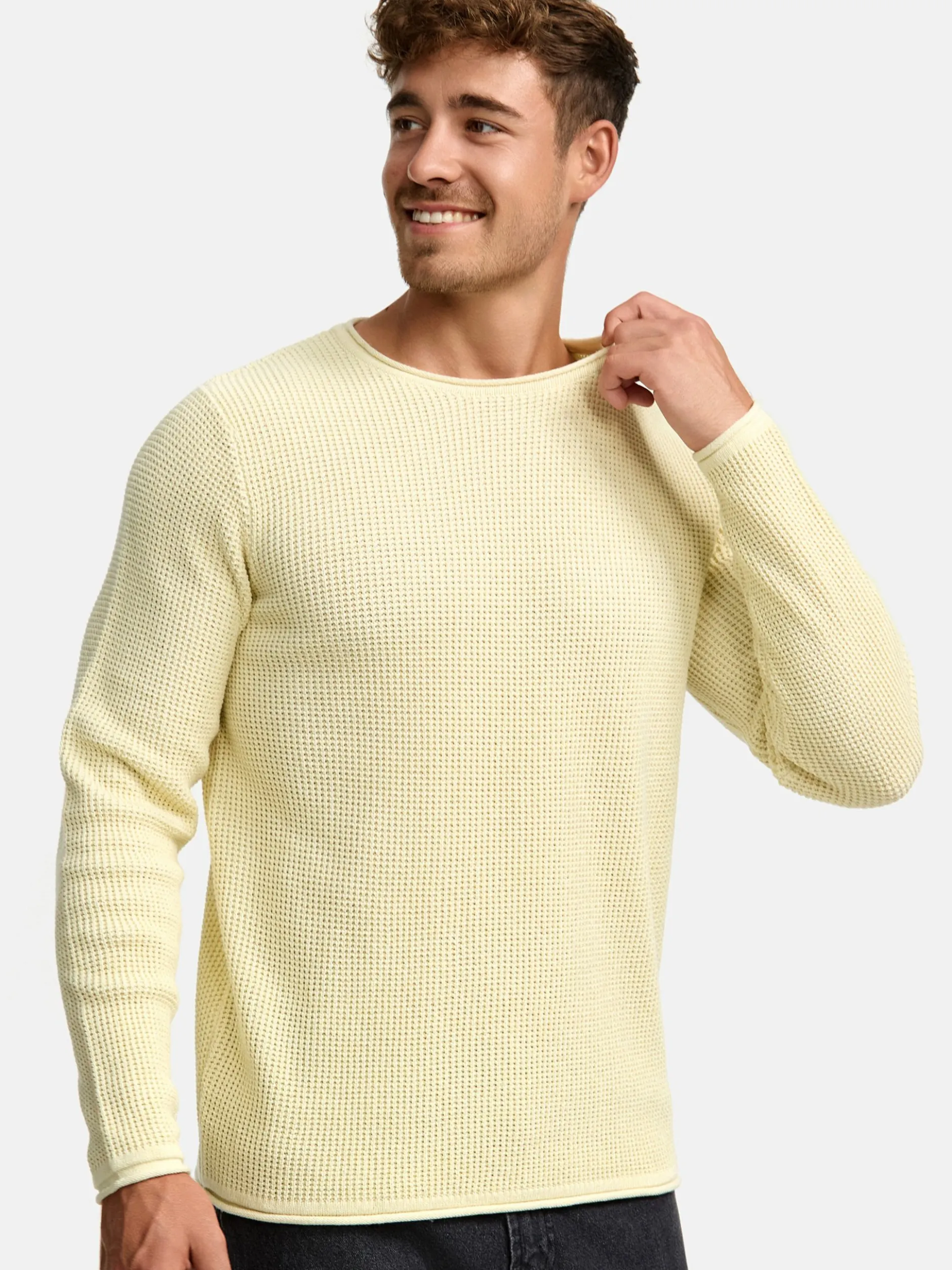 Indicode Herren Strickpullover - INPetri in vanille weiß