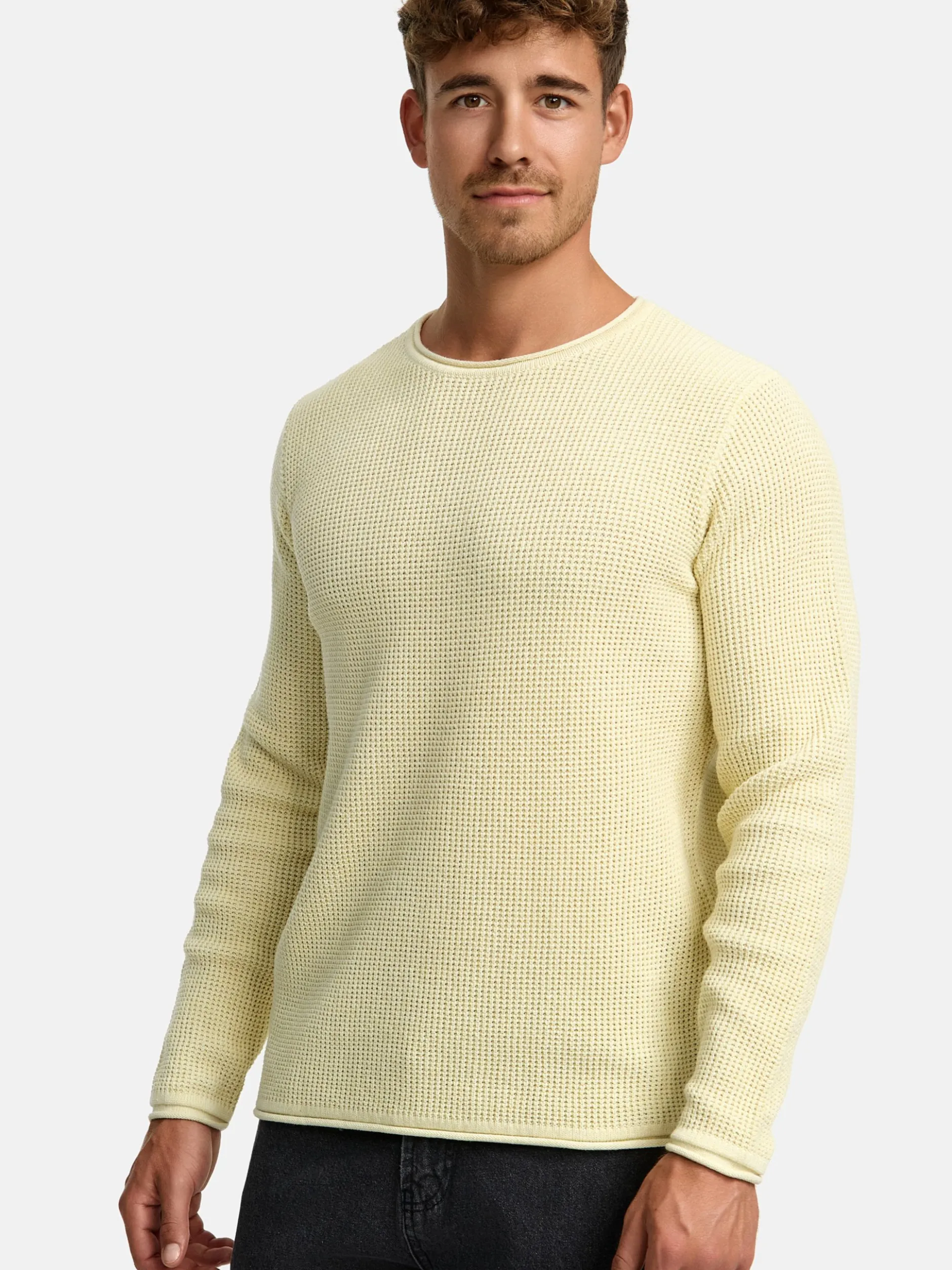 Indicode Herren Strickpullover - INPetri in vanille weiß
