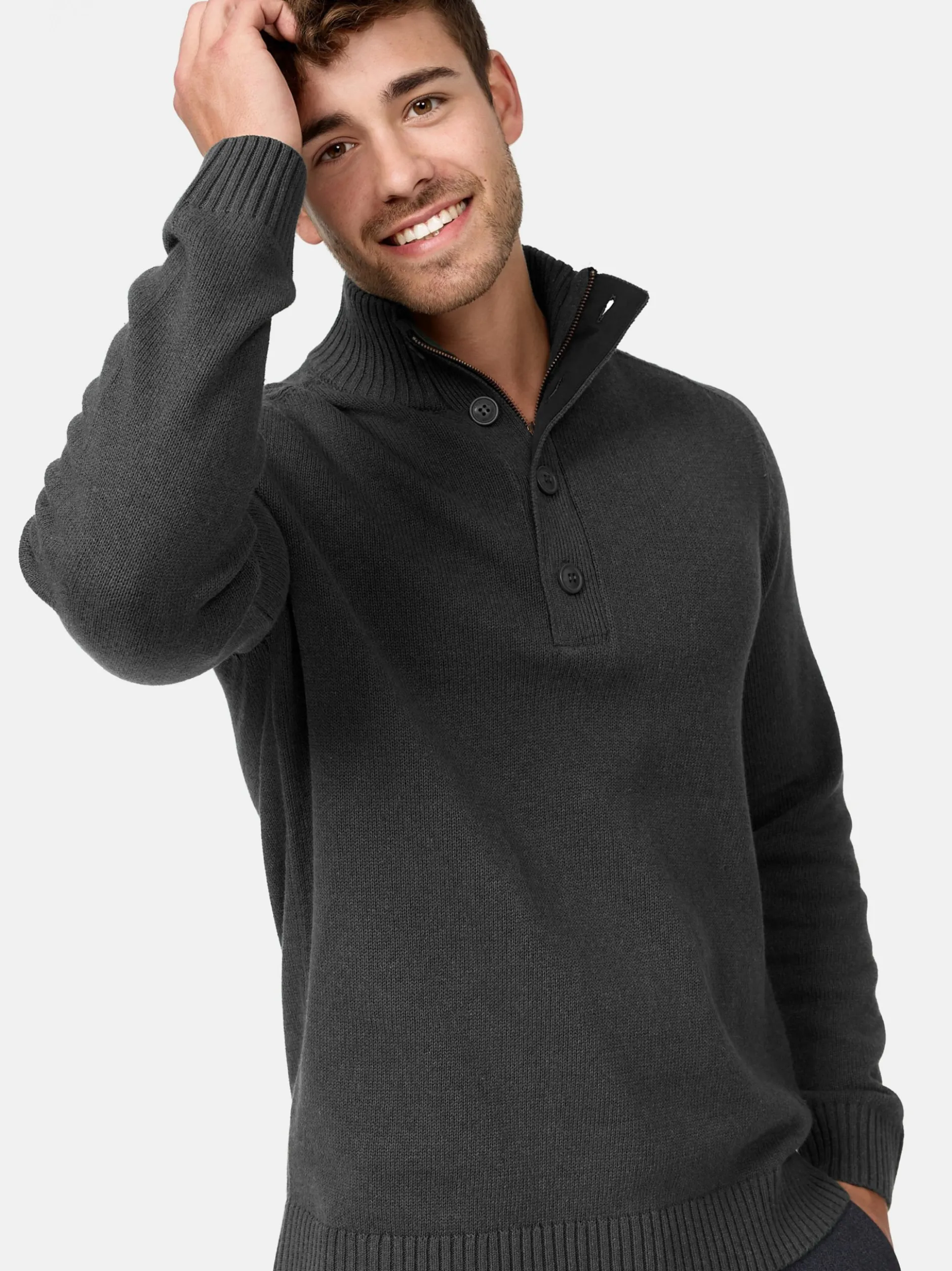 Indicode Herren Strickpullover - INIsalu in anthrazit