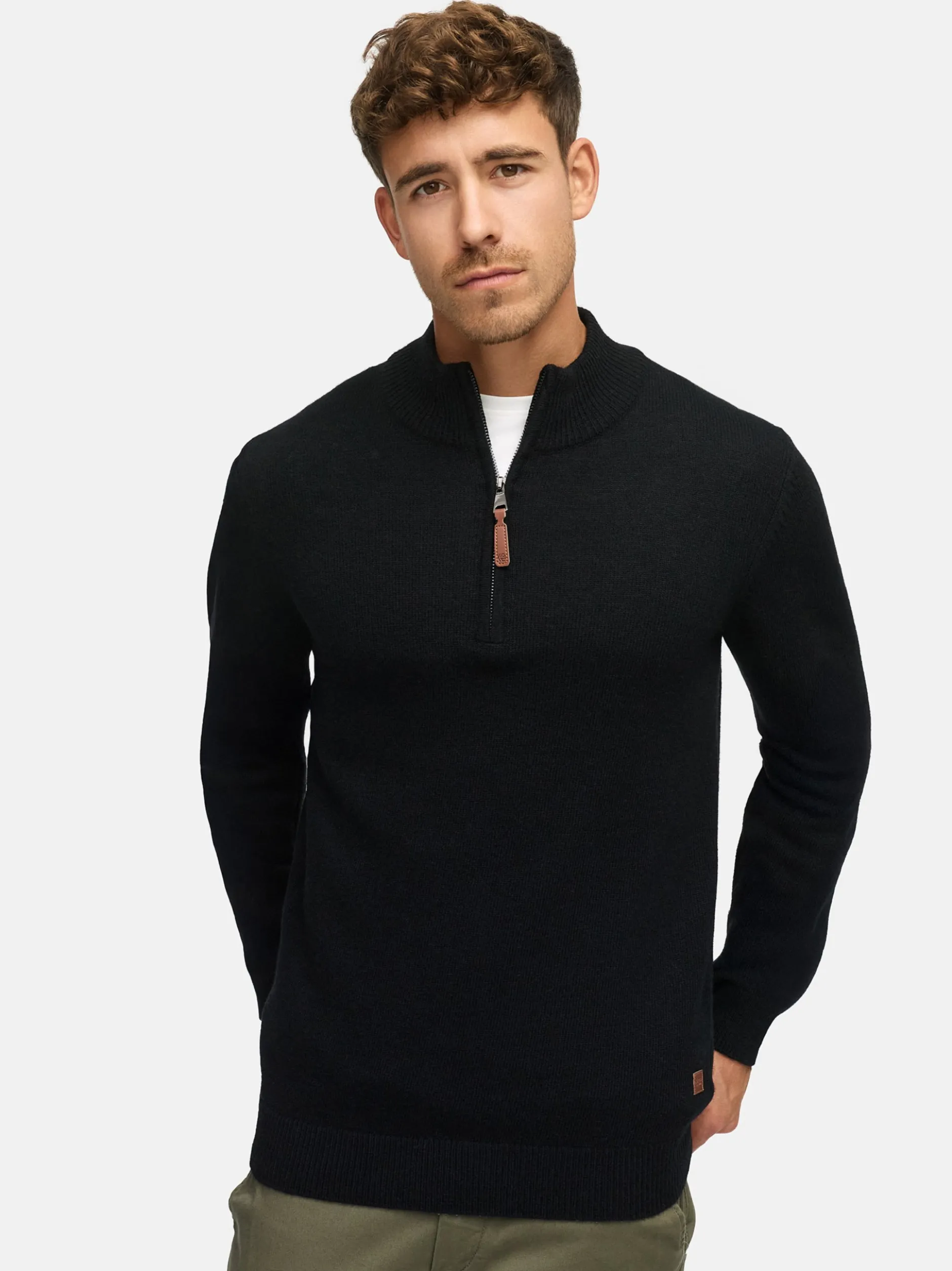 Indicode Herren Strickpullover - INMargous Half-Zip in schwarz