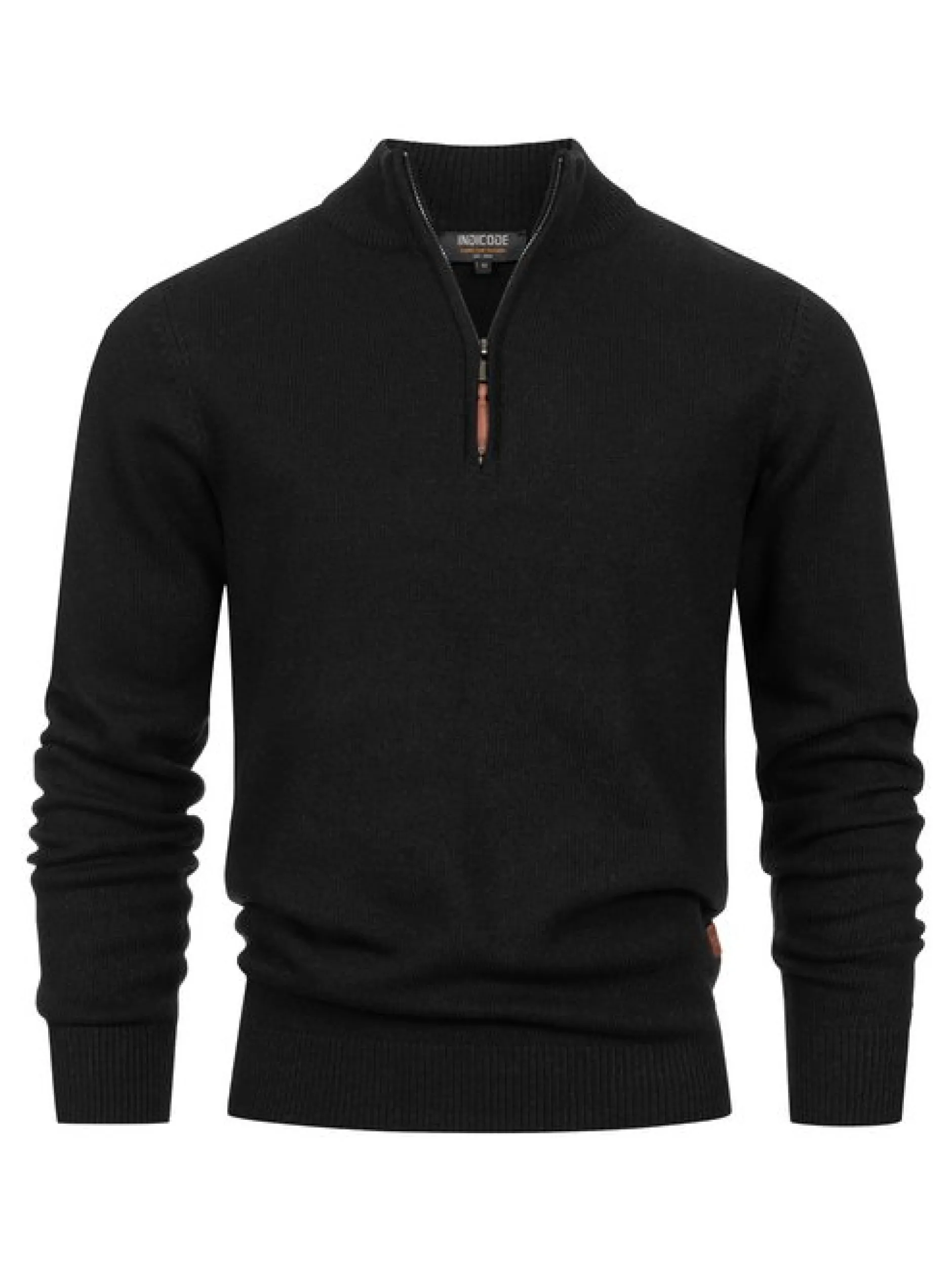 Indicode Herren Strickpullover - INMargous Half-Zip in schwarz