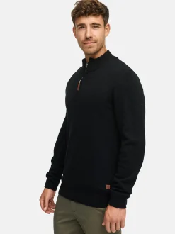 Indicode Herren Strickpullover - INMargous Half-Zip in schwarz