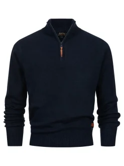 Indicode Herren Strickpullover - INTrax Half Zip in blau
