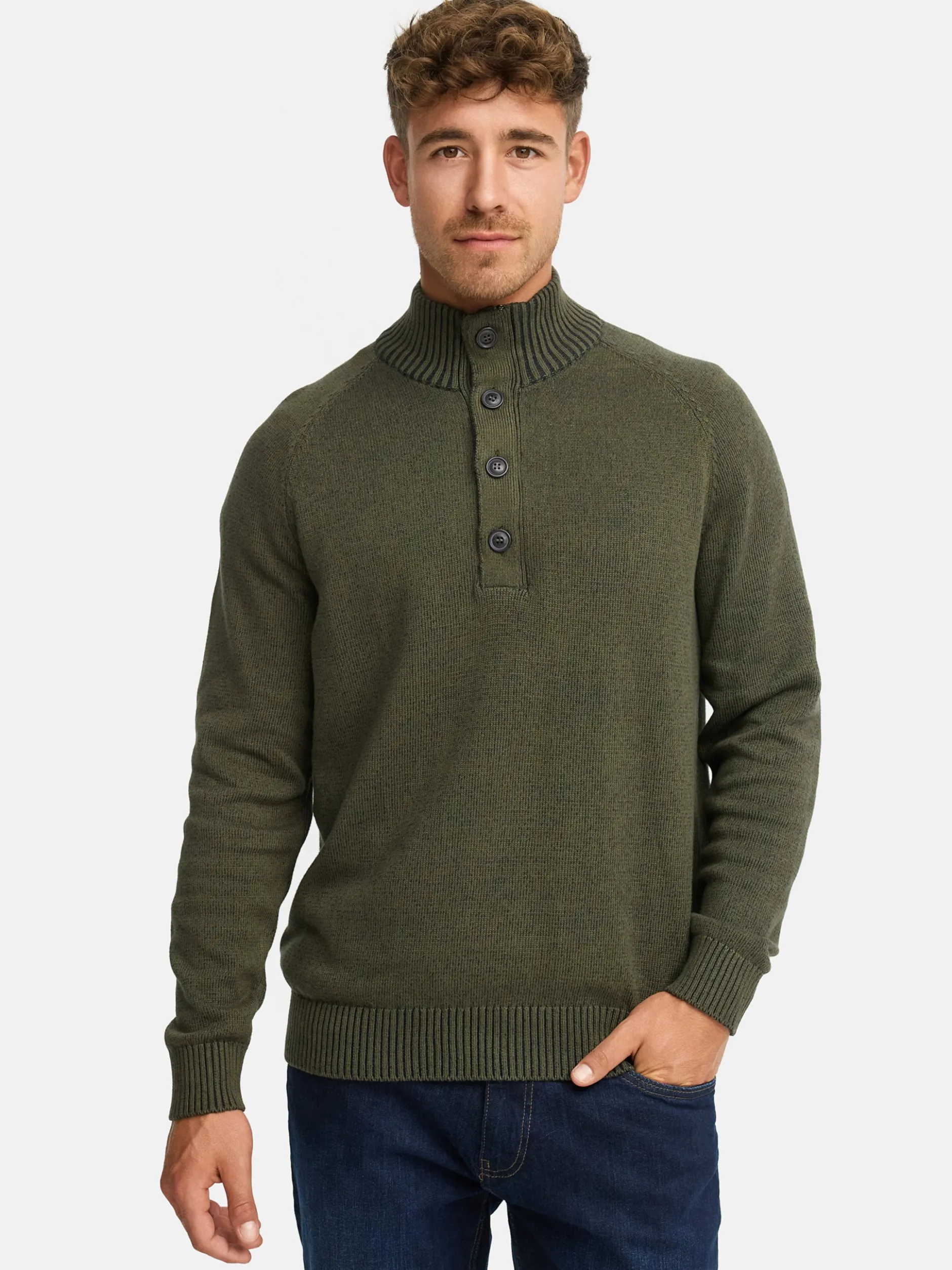 Indicode Herren Strickpullover - INRajas in khaki mehrfarbig