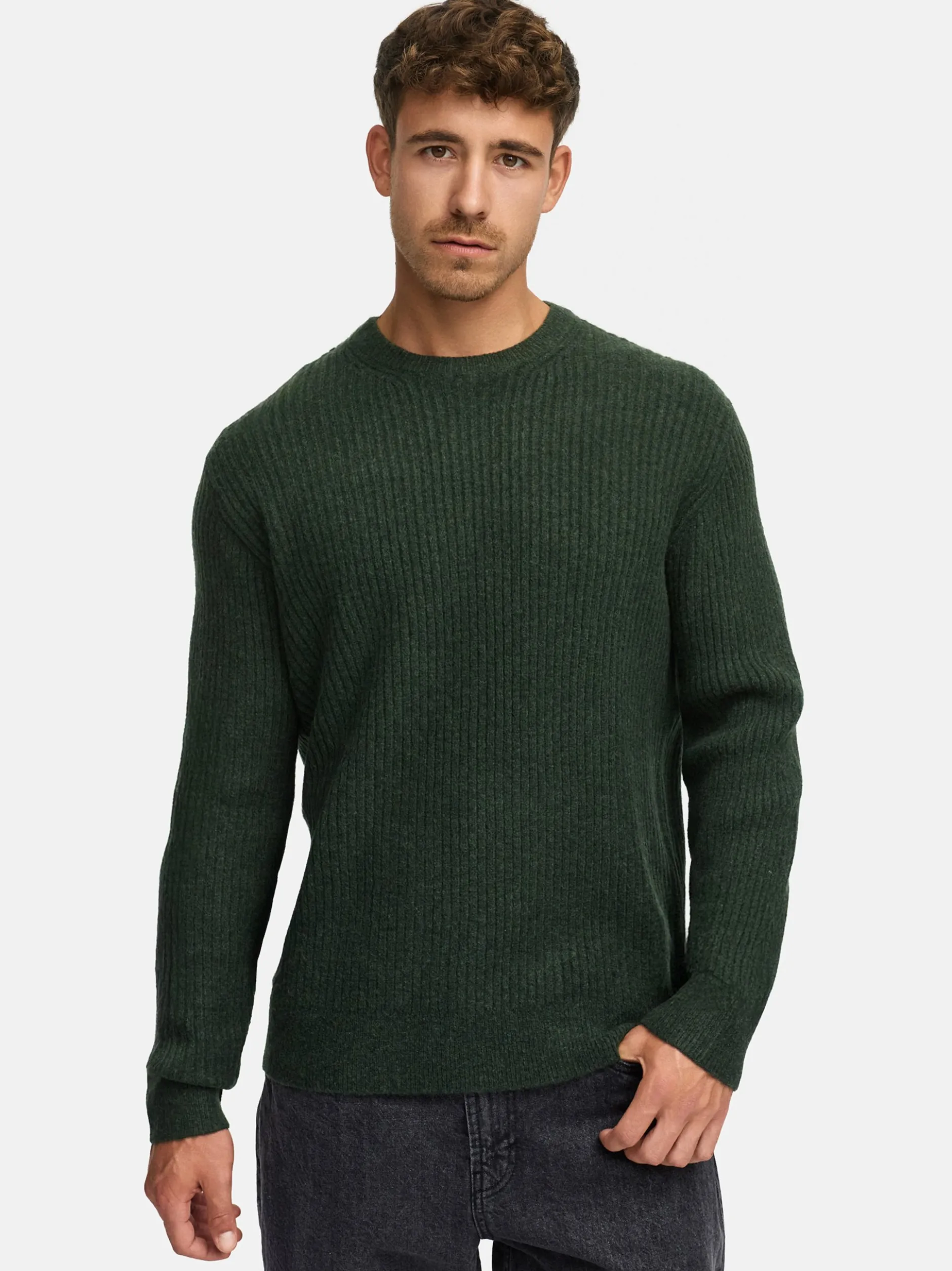 Indicode Herren Strickpullover - INPeace O-Neck in oliv