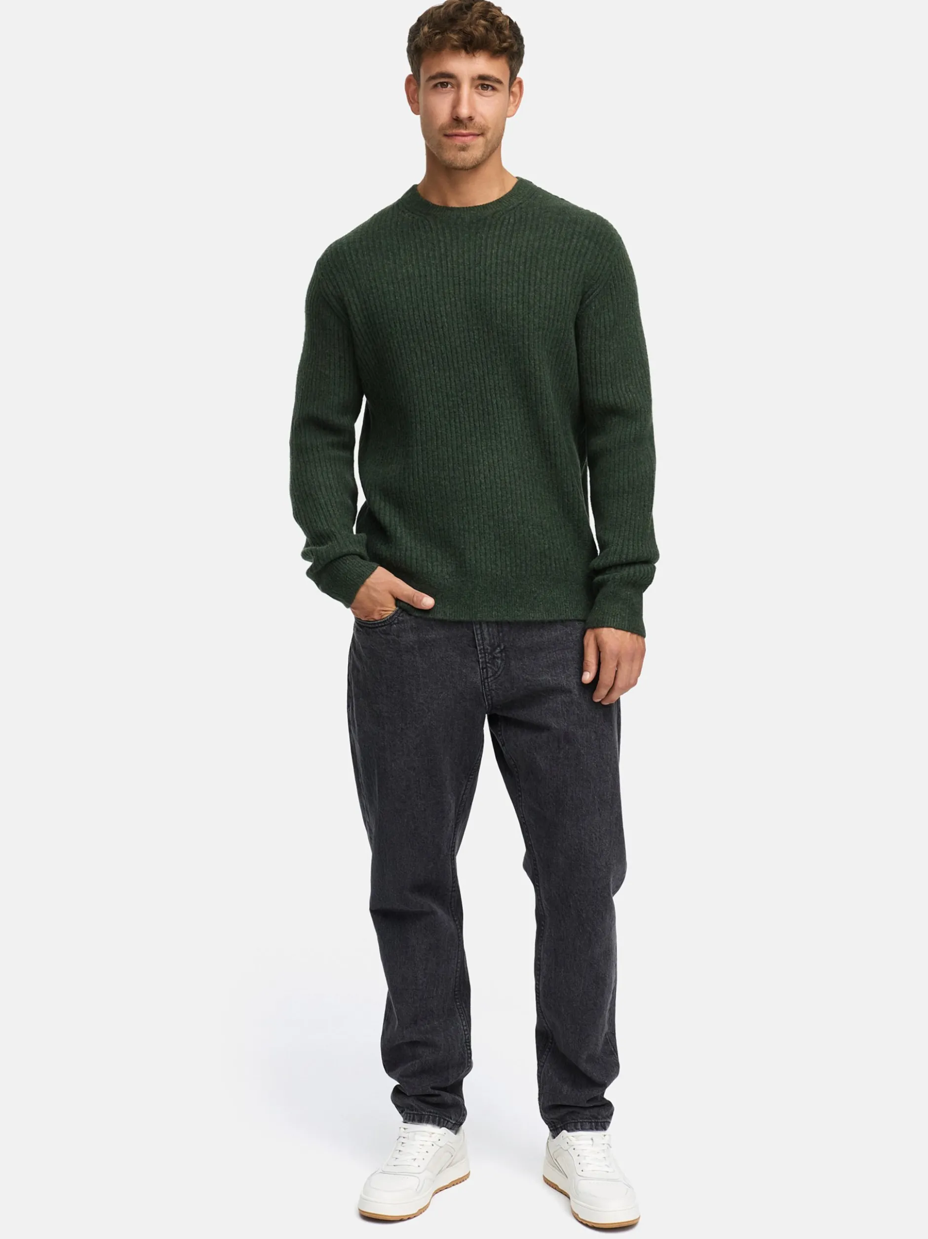 Indicode Herren Strickpullover - INPeace O-Neck in oliv