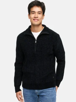 Indicode Herren Strickpullover - INHunch Half Zip in schwarz