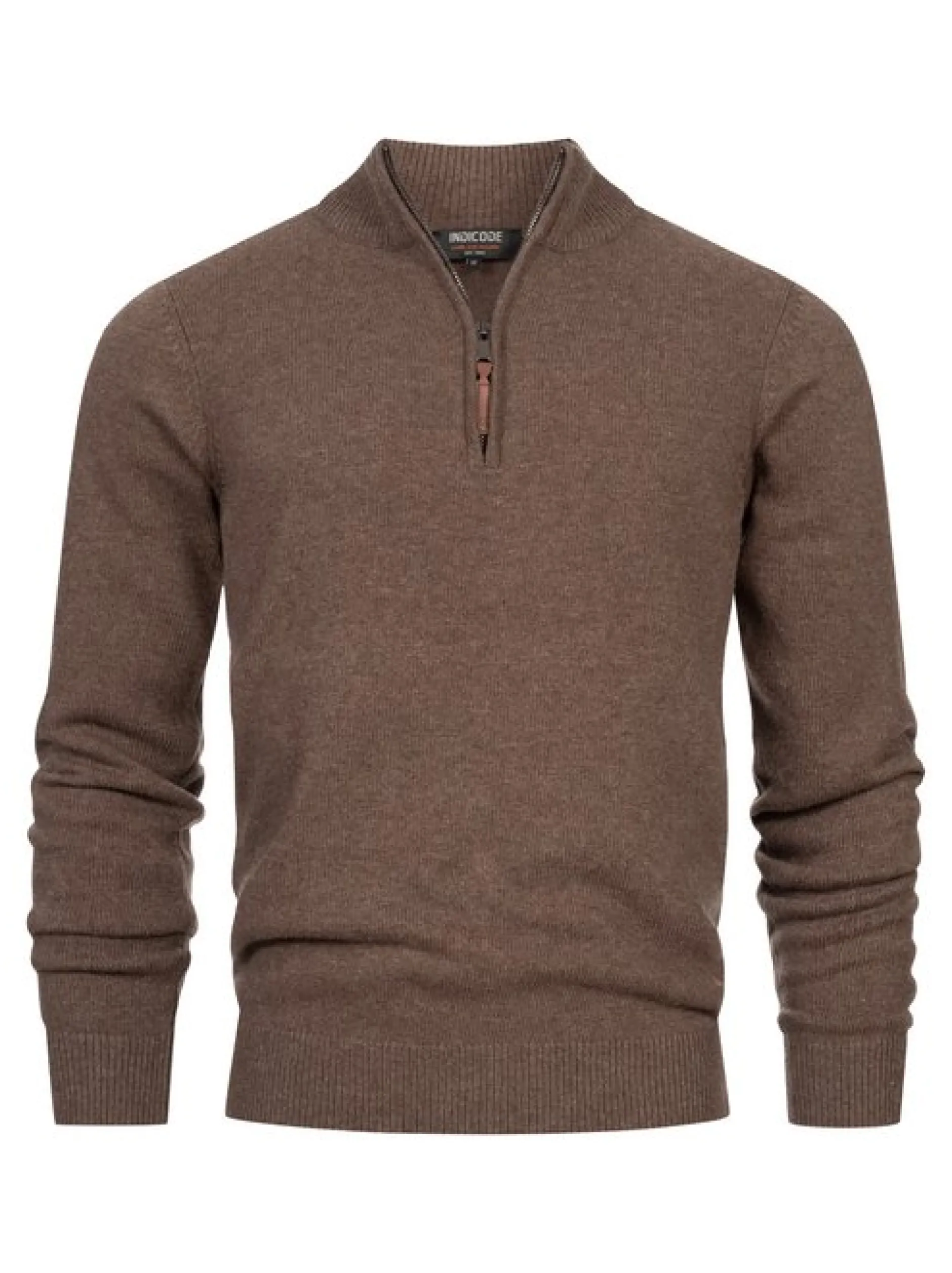 Indicode Herren Strickpullover - INMargous Half-Zip in braun