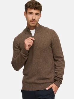 Indicode Herren Strickpullover - INMargous Half-Zip in braun