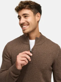 Indicode Herren Strickpullover - INMargous Half-Zip in braun