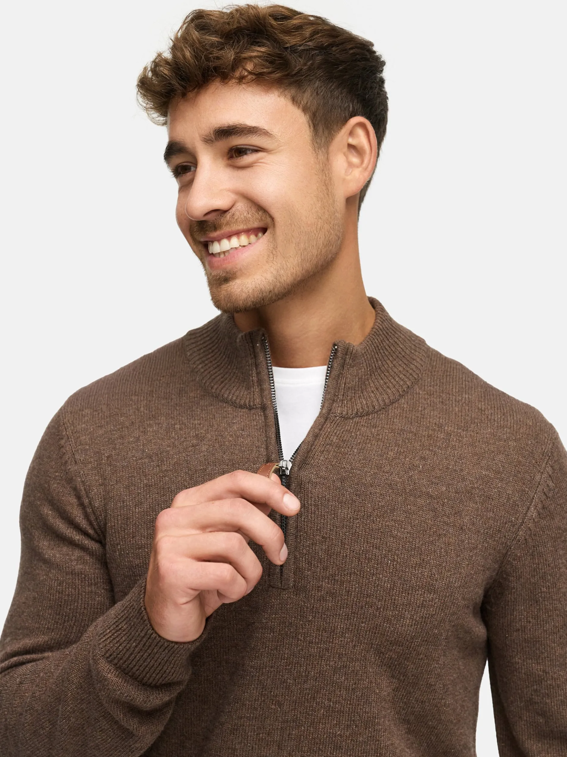 Indicode Herren Strickpullover - INMargous Half-Zip in braun