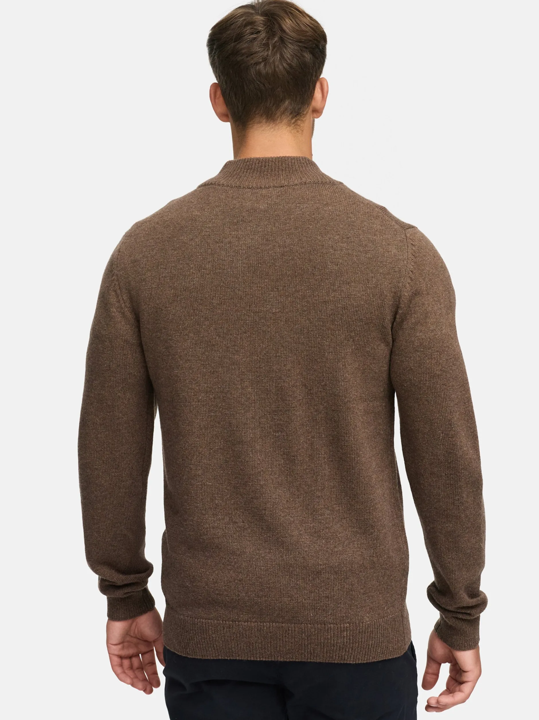 Indicode Herren Strickpullover - INMargous Half-Zip in braun