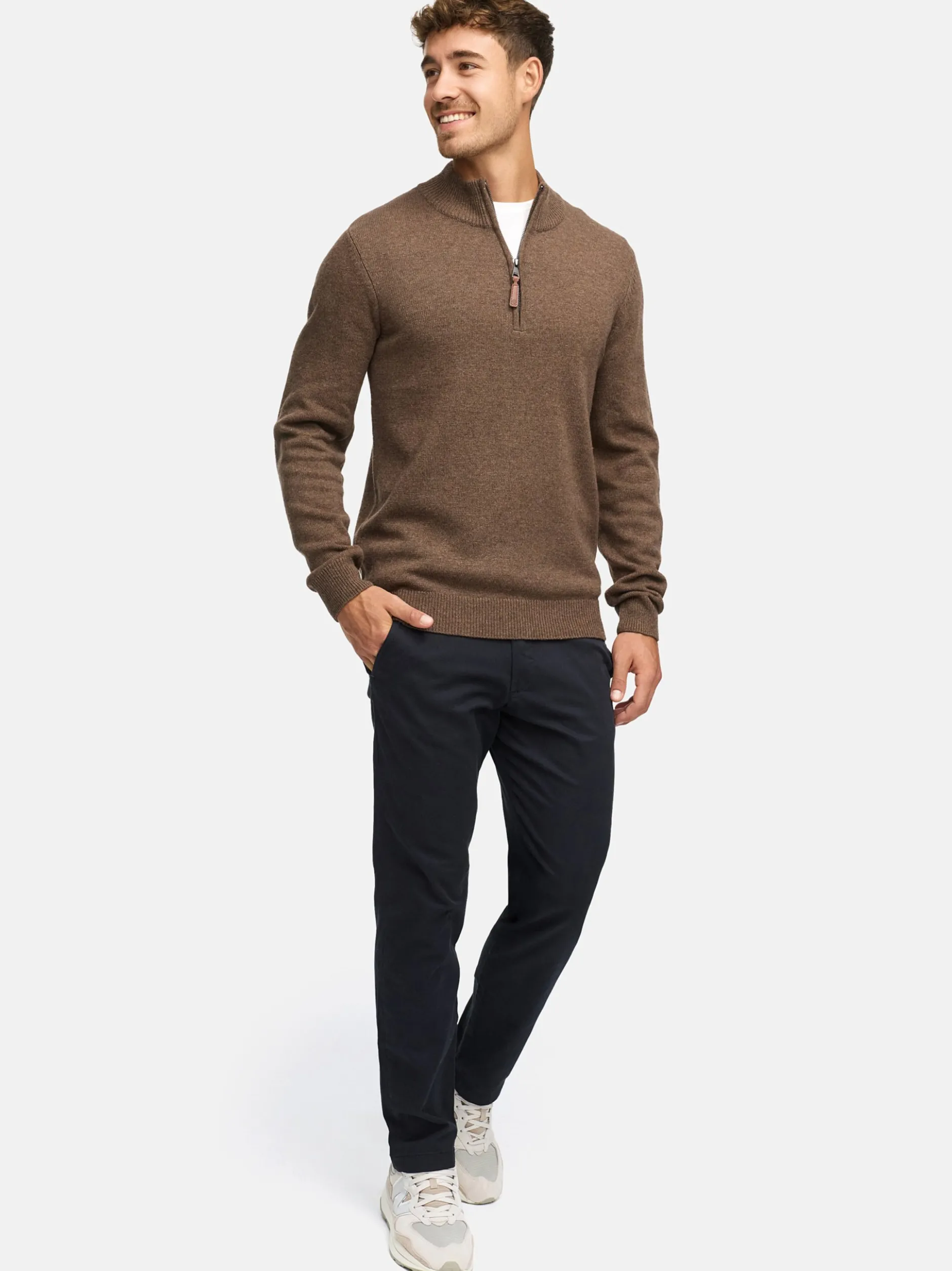 Indicode Herren Strickpullover - INMargous Half-Zip in braun