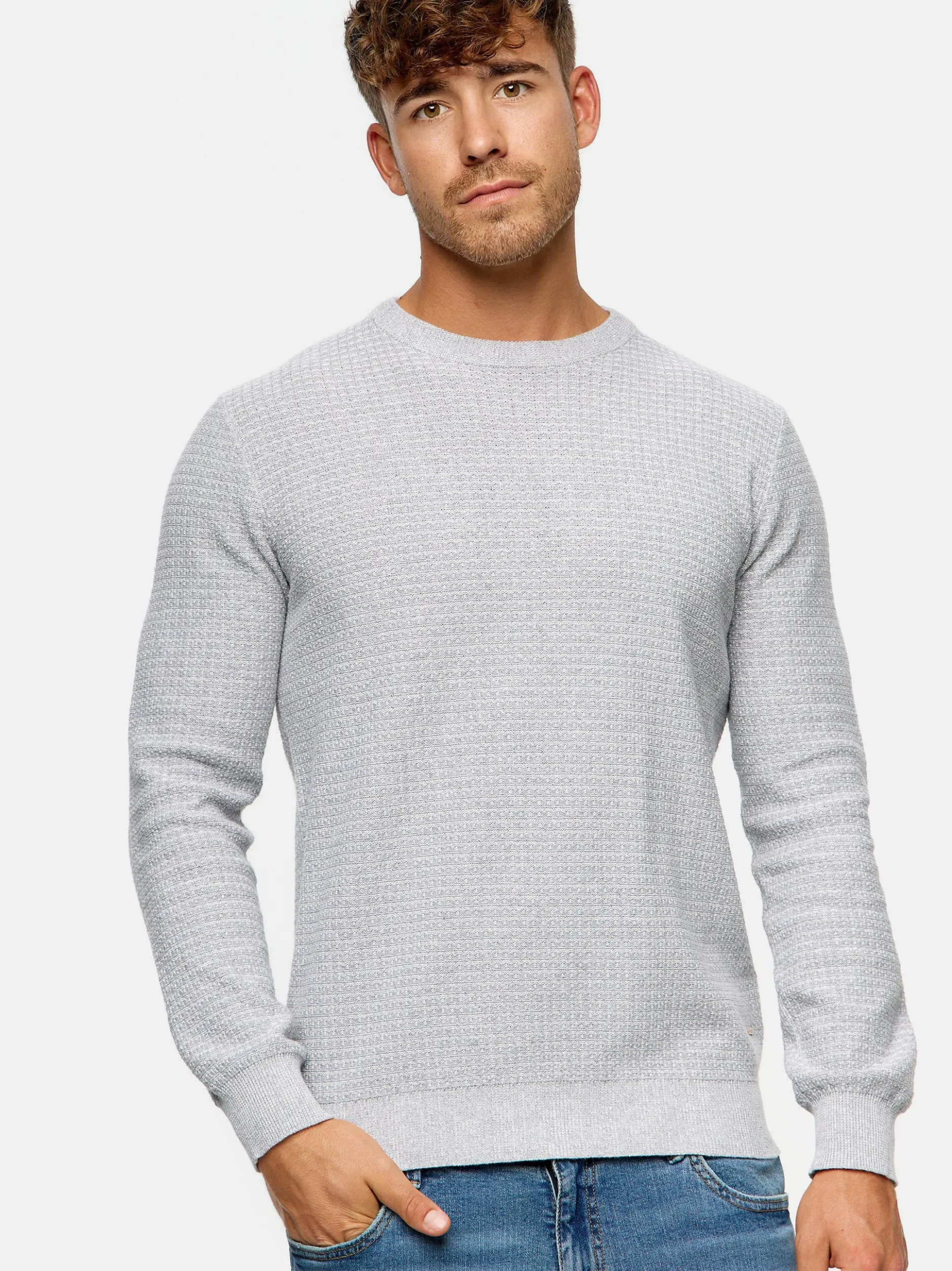 Indicode Herren Strickpullover - INLourdes in hellgrau