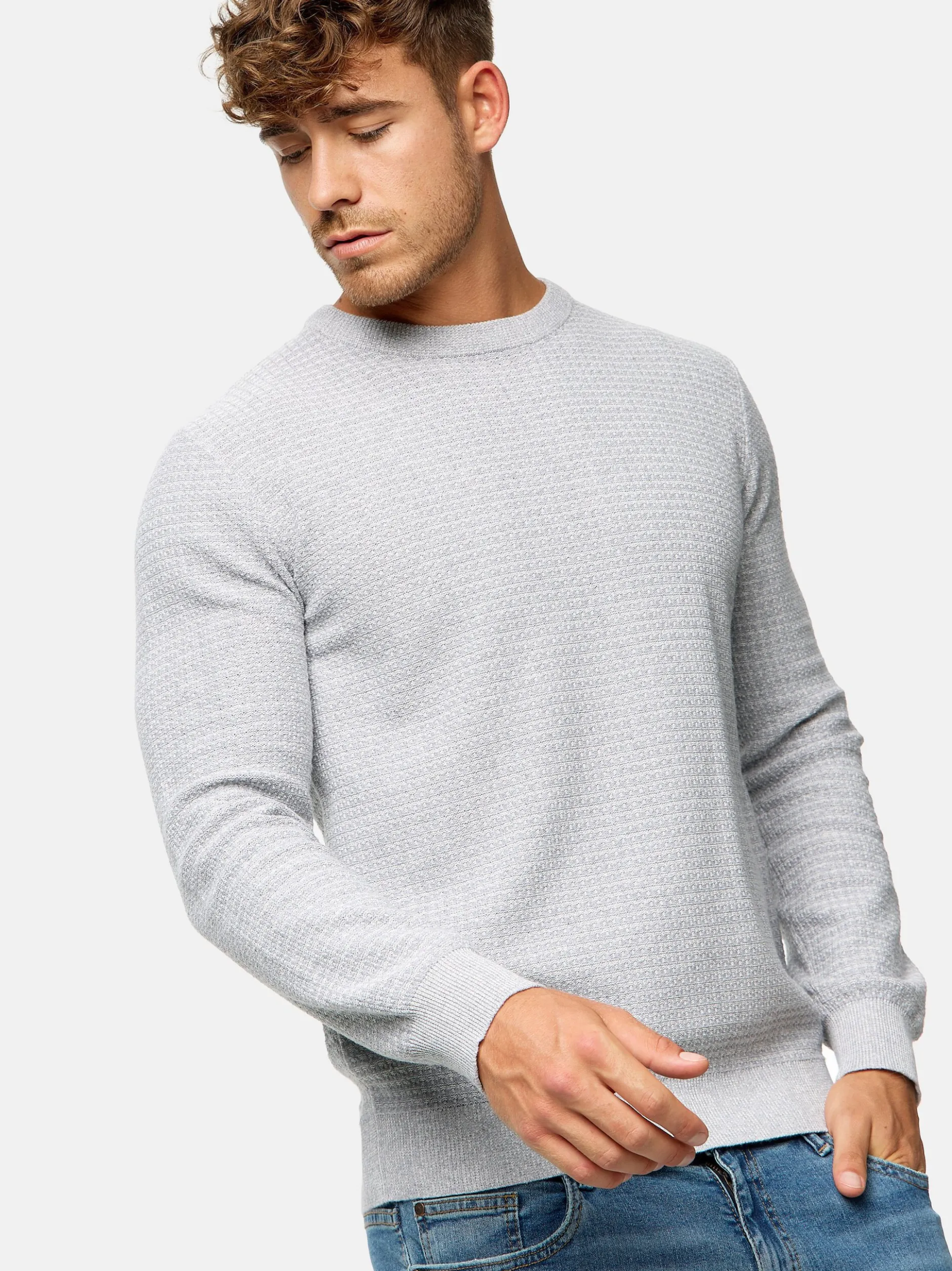 Indicode Herren Strickpullover - INLourdes in hellgrau
