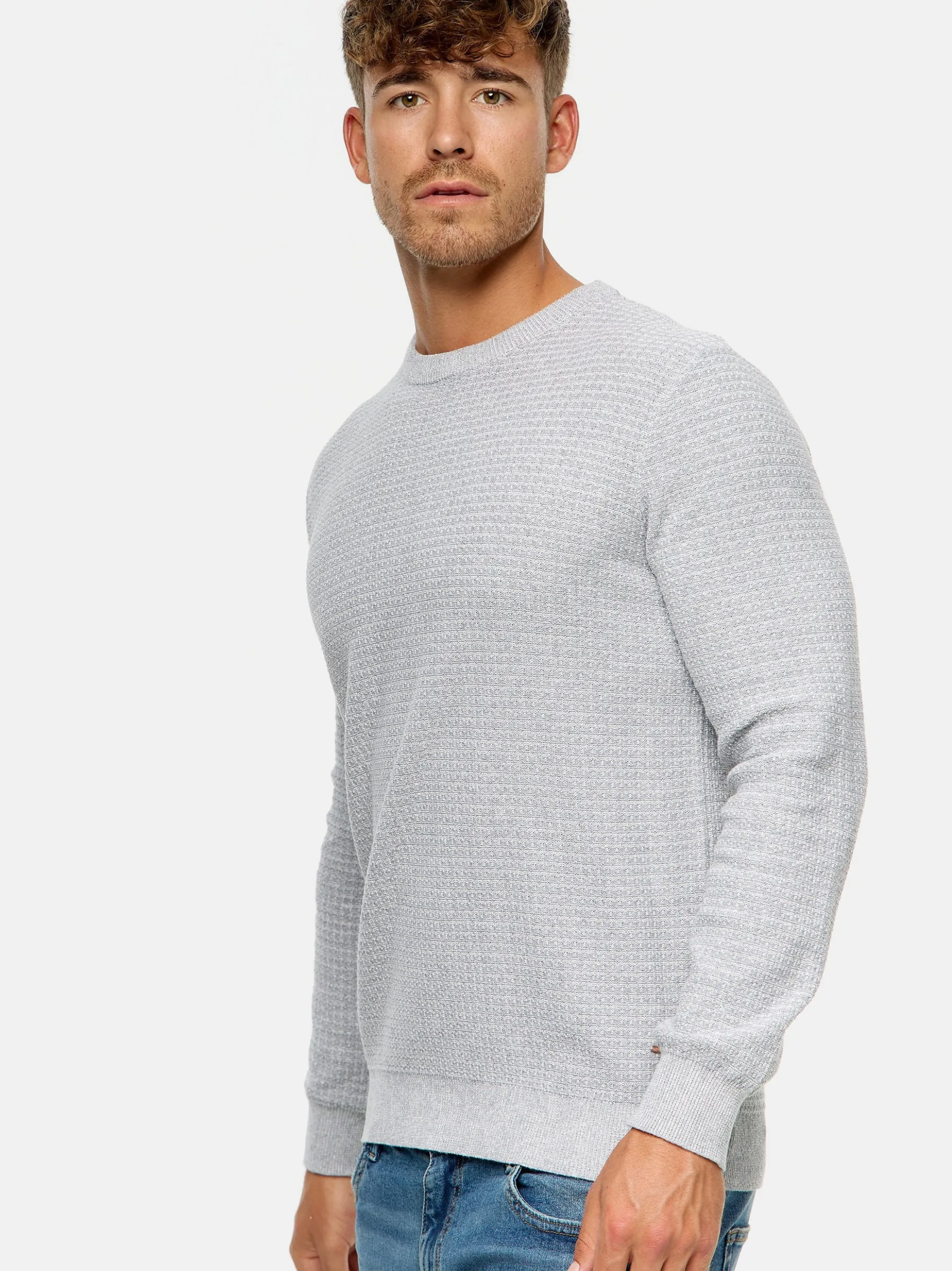 Indicode Herren Strickpullover - INLourdes in hellgrau