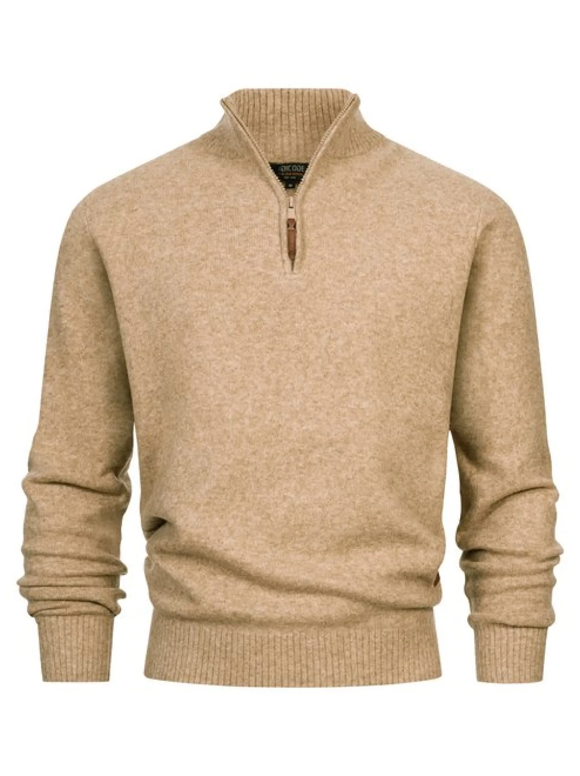 Indicode Herren Strickpullover - INTrax Half Zip in beige