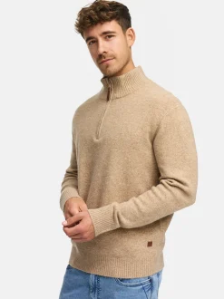 Indicode Herren Strickpullover - INTrax Half Zip in beige