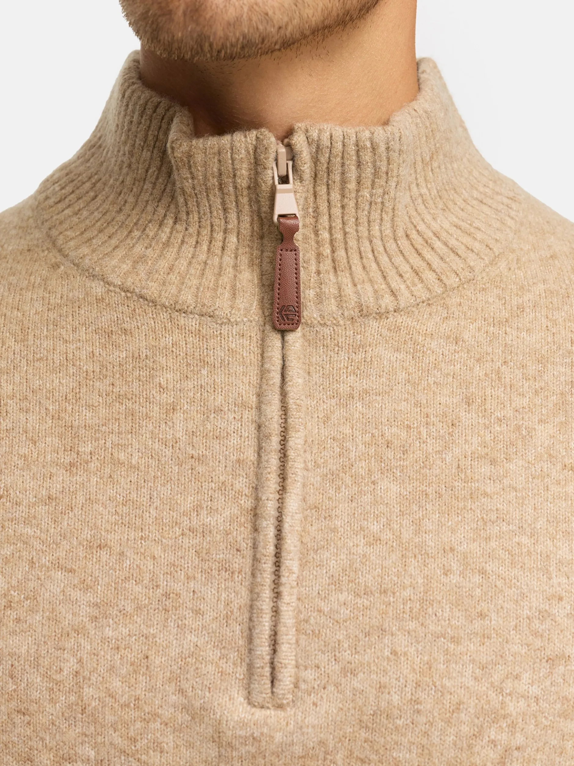 Indicode Herren Strickpullover - INTrax Half Zip in beige