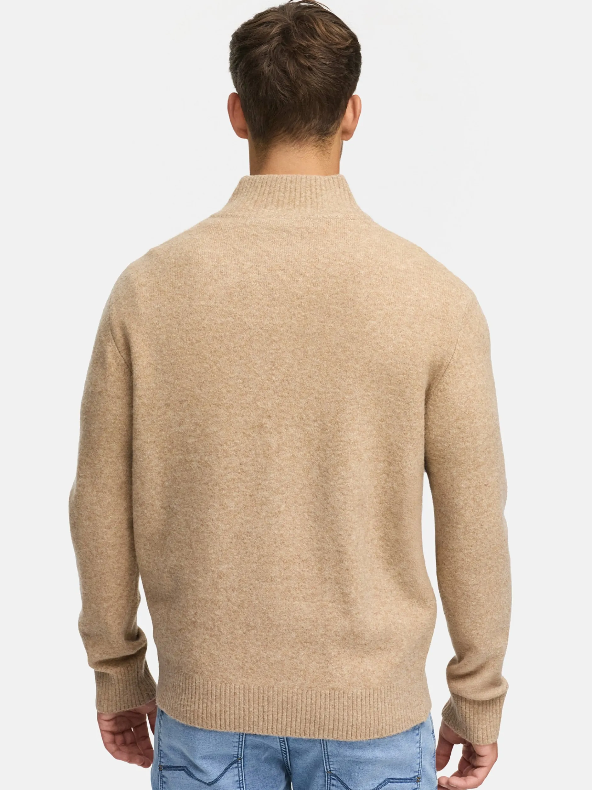 Indicode Herren Strickpullover - INTrax Half Zip in beige