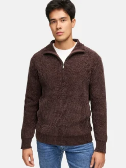 Indicode Herren Strickpullover - INHunch Half Zip in braun