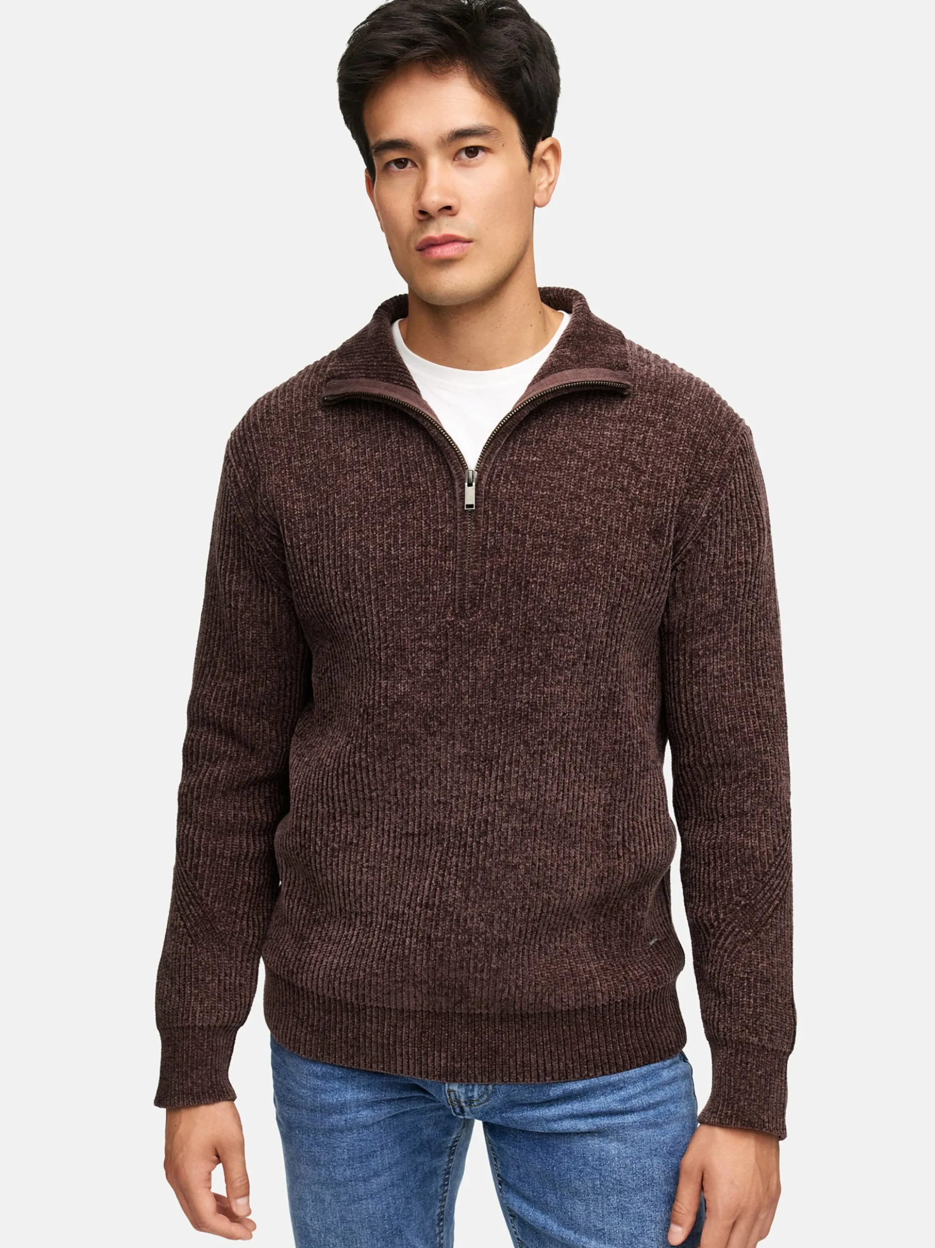 Indicode Herren Strickpullover - INHunch Half Zip in braun