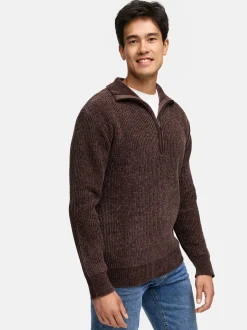 Indicode Herren Strickpullover - INHunch Half Zip in braun